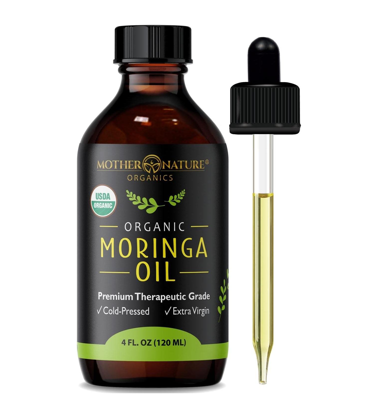 Organic USDA Certified Moringa Oil - 100% Pure Cold Pressed & Unrefined Vegan Oil - Natural Moisturizer for Skin, Face, Body & Hair - 4oz - by Mother Nature Organics - Buy Online on GoSupps.com