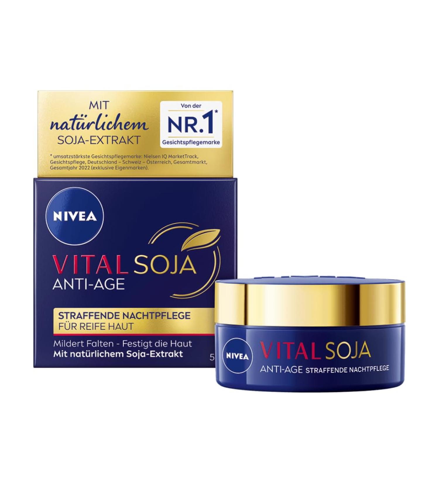 NIVEA VITAL SOJA Firming Anti-Aging Night Care Rich Facial Care for Mature Skin with Natural Soy Extract Regenerating Night Cream to Reduce Wrinkles (50 ml)
