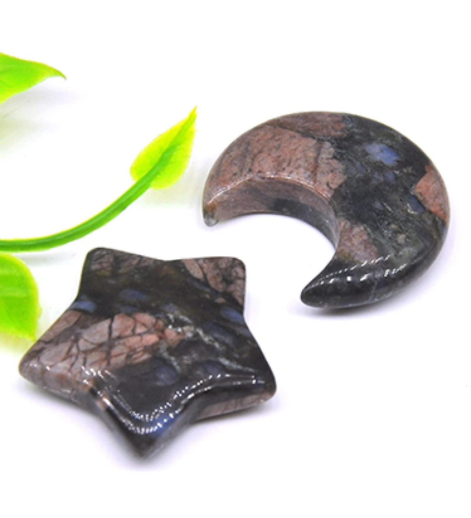 A Pair Gemstone Carved Moon and Star Shaped Couple Necklace Pendants Natural Stone Crystals Polished Figurine Craft Gift JZIGTDEM (Color : Rhyolite Size : 1pair 1.18in) - Buy Online on GoSupps.com