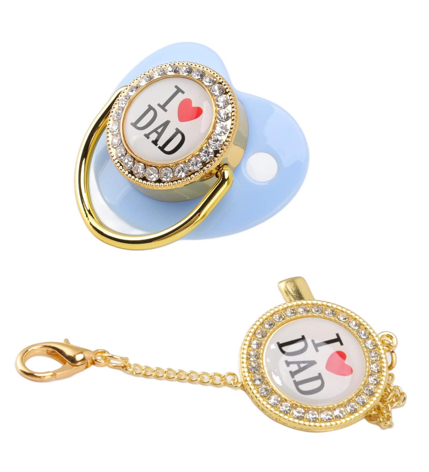 Personalized Bling Schnuller Pacifier with Clip | Blue Silicone Newborn Pacifier | Ideal for Baby Parties & Anniversaries - Buy Online on GoSupps.com