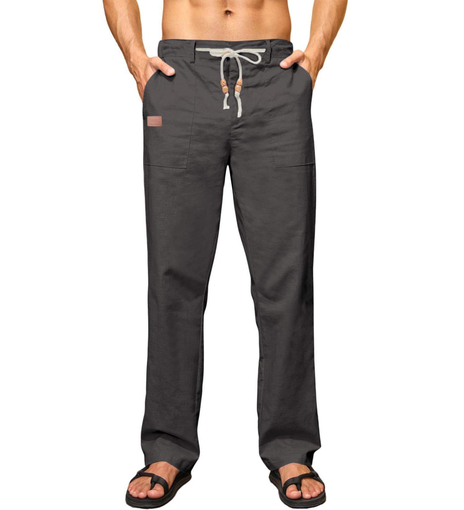 Elegancity Men's Linen Pants - Summer Yoga & Jogging Trousers | Light Baggy Vacation Pants S-3XL - Gray - Buy Online on GoSupps.com