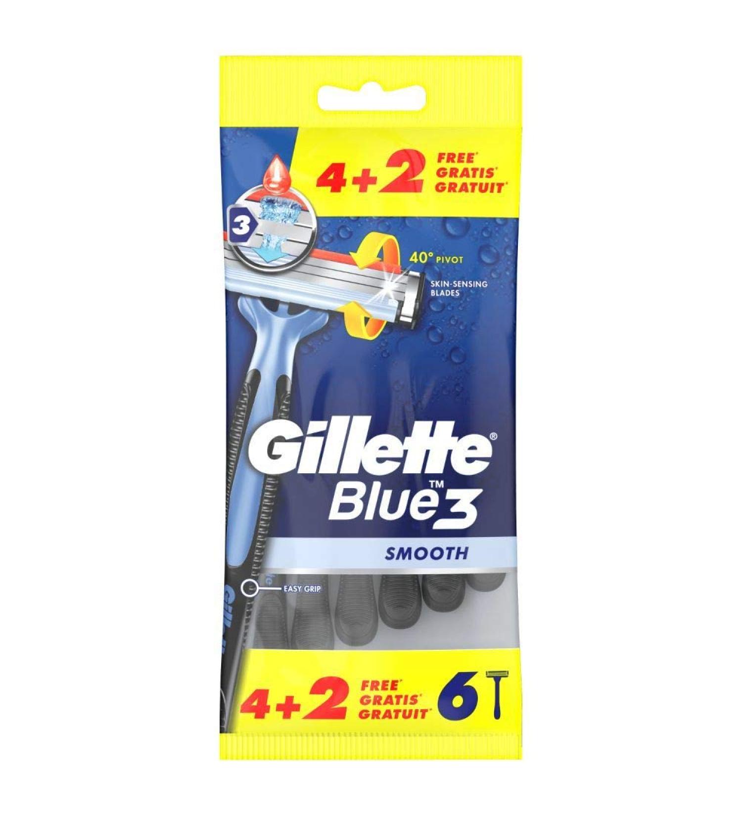 Buy Gillette Blue 3 Smooth Disposable Razors for Men - 6-Pack with 3-Blade Design | Fast International Shipping - Buy Online on GoSupps.com