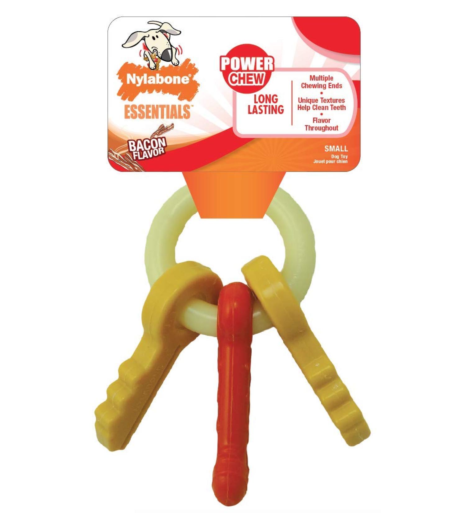 Nylabone Power Chew Dog Toy Keys Bacon Flavour Small/Regular - For Dogs up to 11kg 1 Count (Pack of 1) - Buy Online on GoSupps.com