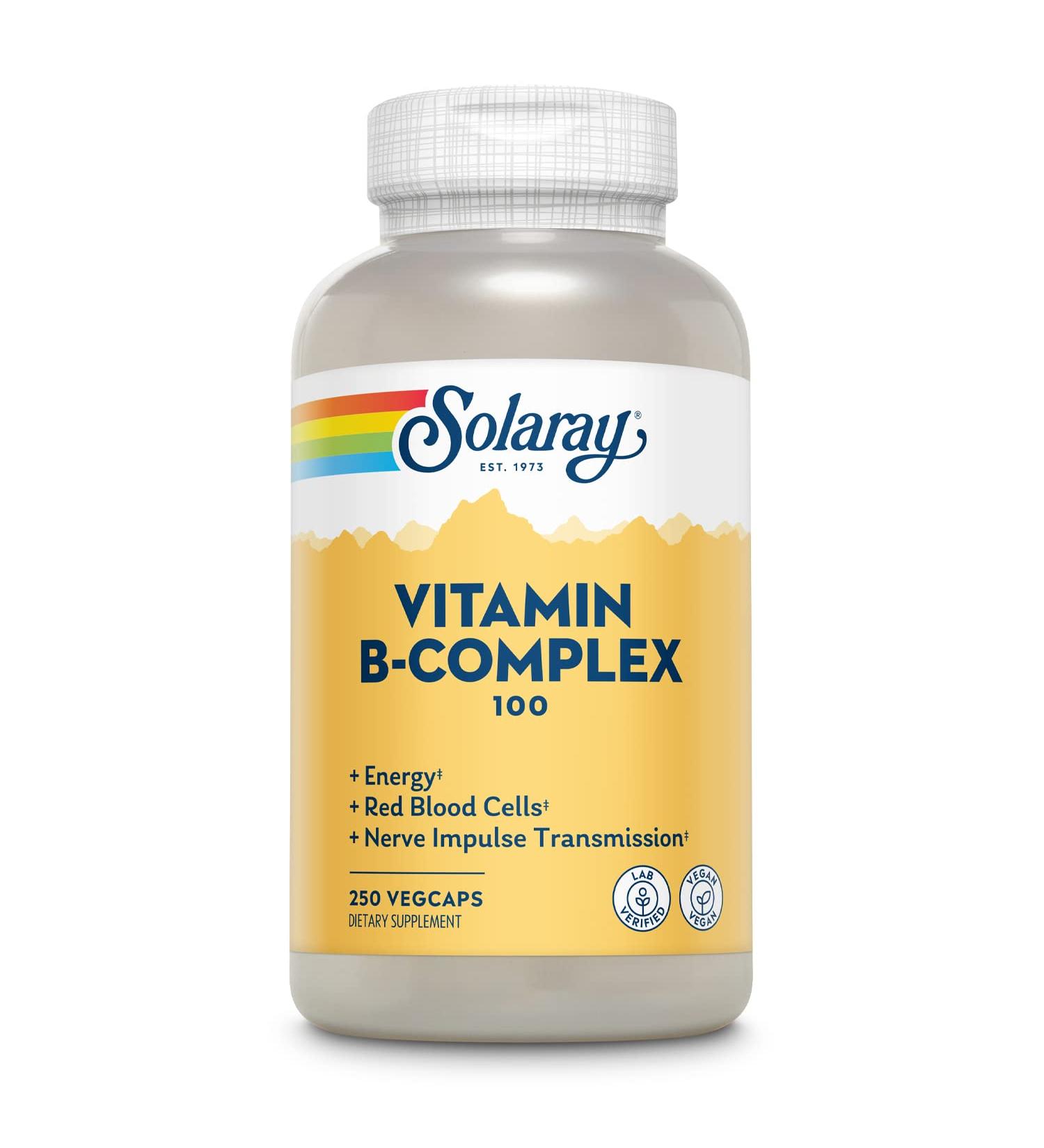 Solaray B-Complex 100 with Aloe Vera - 250 VegCaps for Energy & Wellness - Buy Online on GoSupps.com