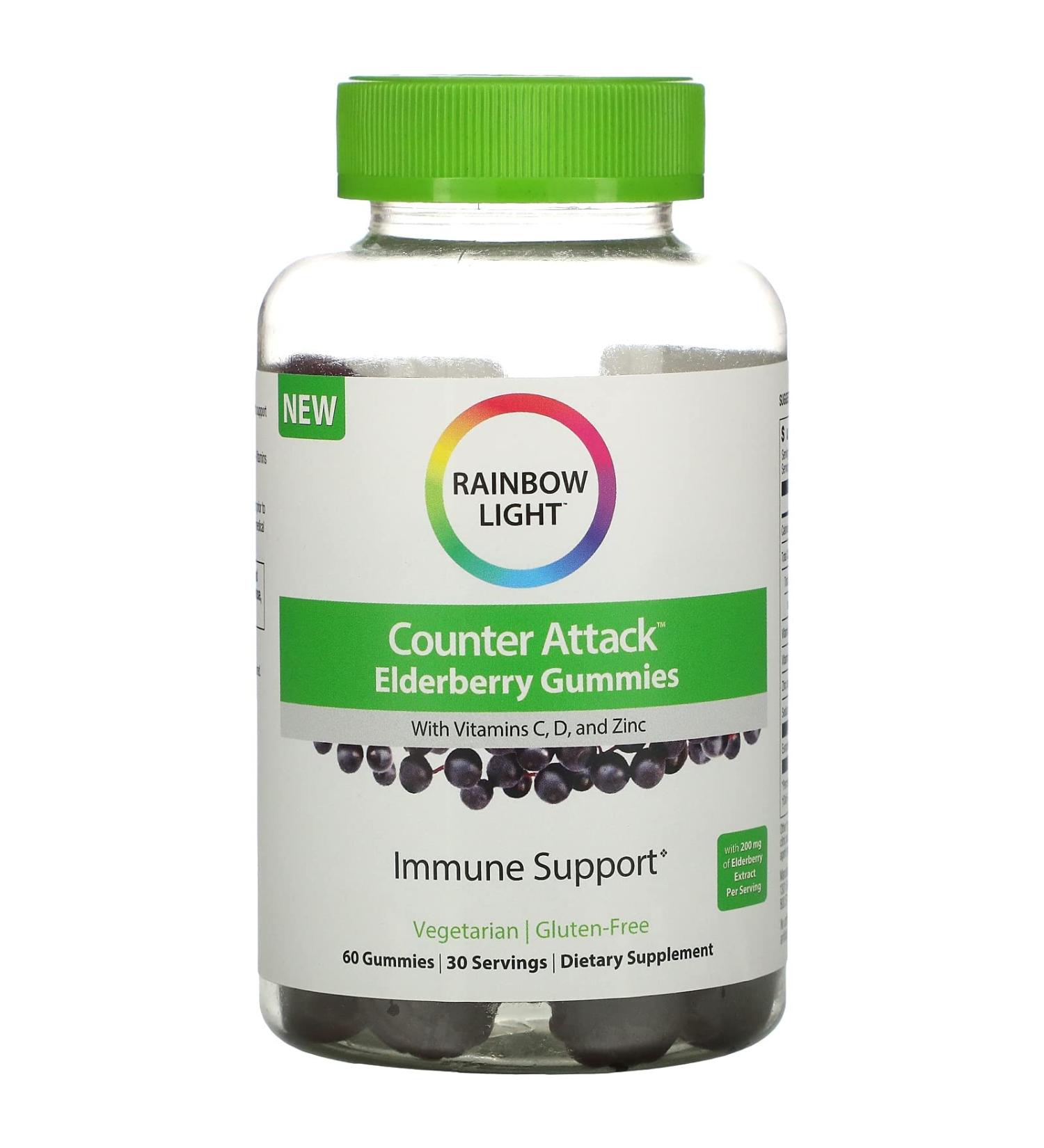 Rainbow Light Counter Attack Elderberry with Vitamin C D and Zinc 60 Gummies