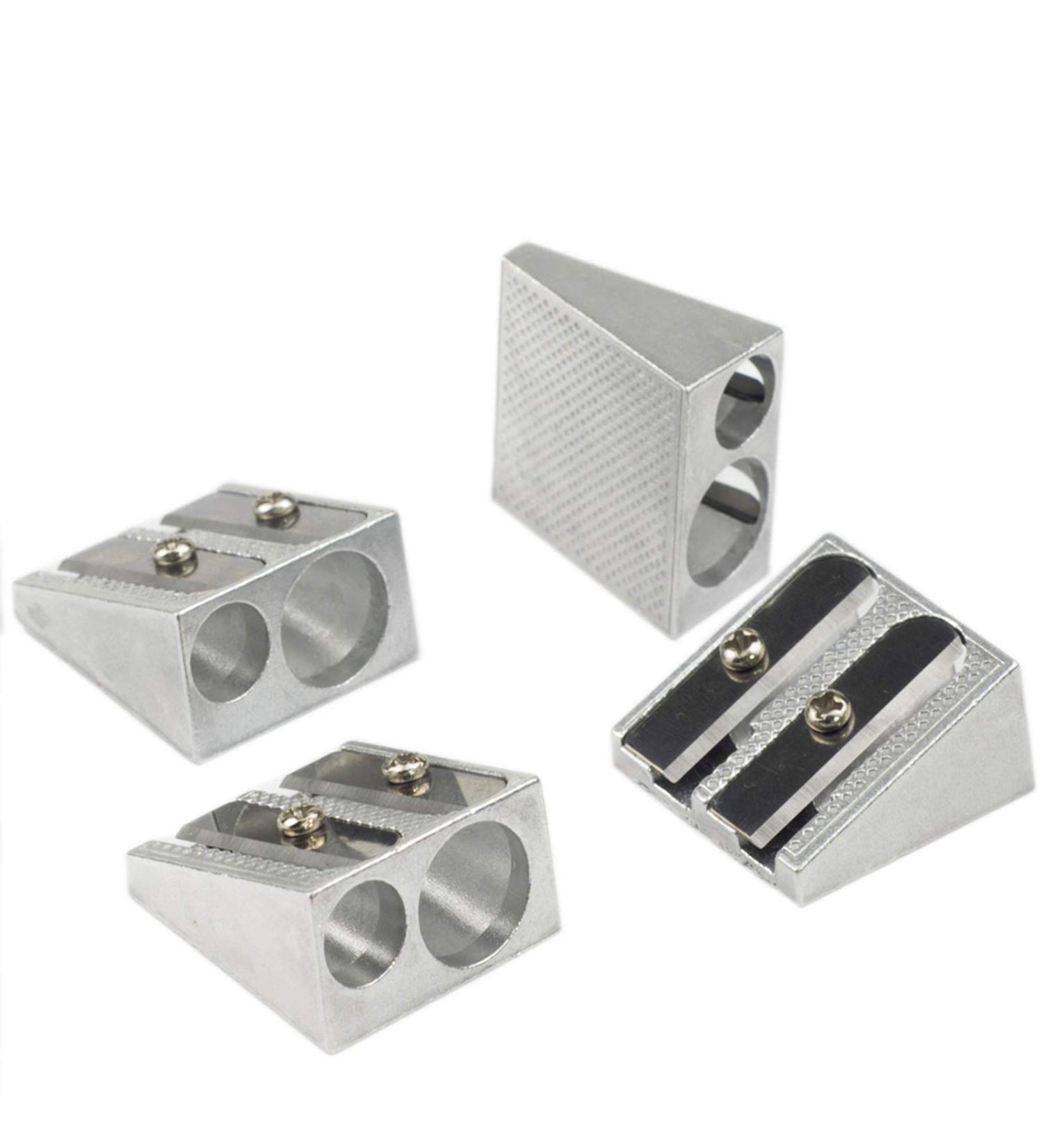 Wekoil Pencil Sharpeners Manual Twin Metal Dual Sharpening Blade Double Holes Rectangular Pencil Sharpener for Colored Graphite Pencils Crayons Jumbo Pack of 4 Silver P-B - Buy Online on GoSupps.com
