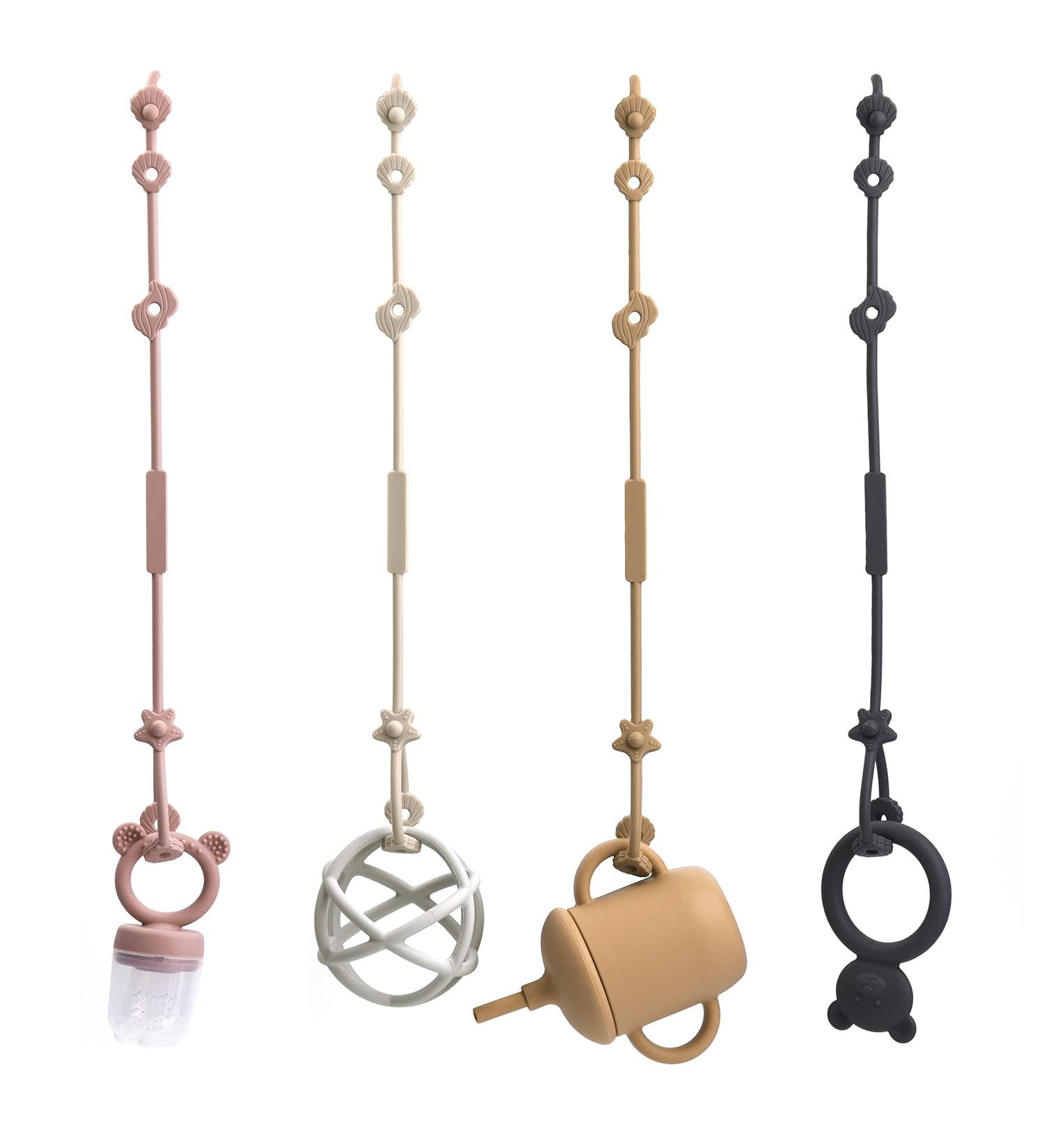 ClDy Baby Toy Pacifier Chain & Silicone Cup Catcher | BPA-Free Stroller Soother | Ocean Themed Set of 4 in White Black Brown & Light Pink - Buy Online on GoSupps.com