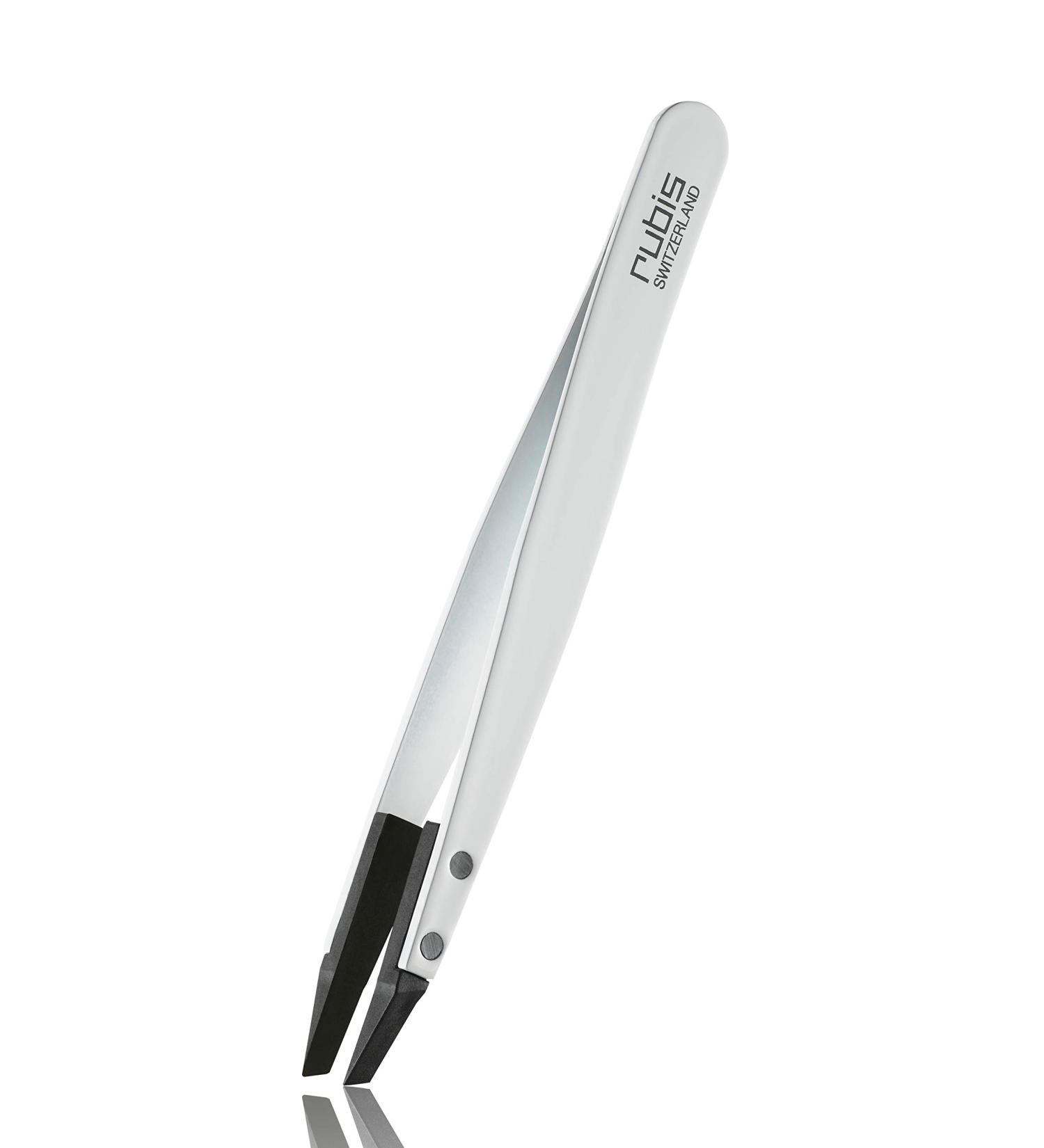 Rubis Eyebrow Tweezers Classic Techno - Tweezers for Eyebrow Plucking with Plastic Tip - Slanted (White) - Buy Online on GoSupps.com