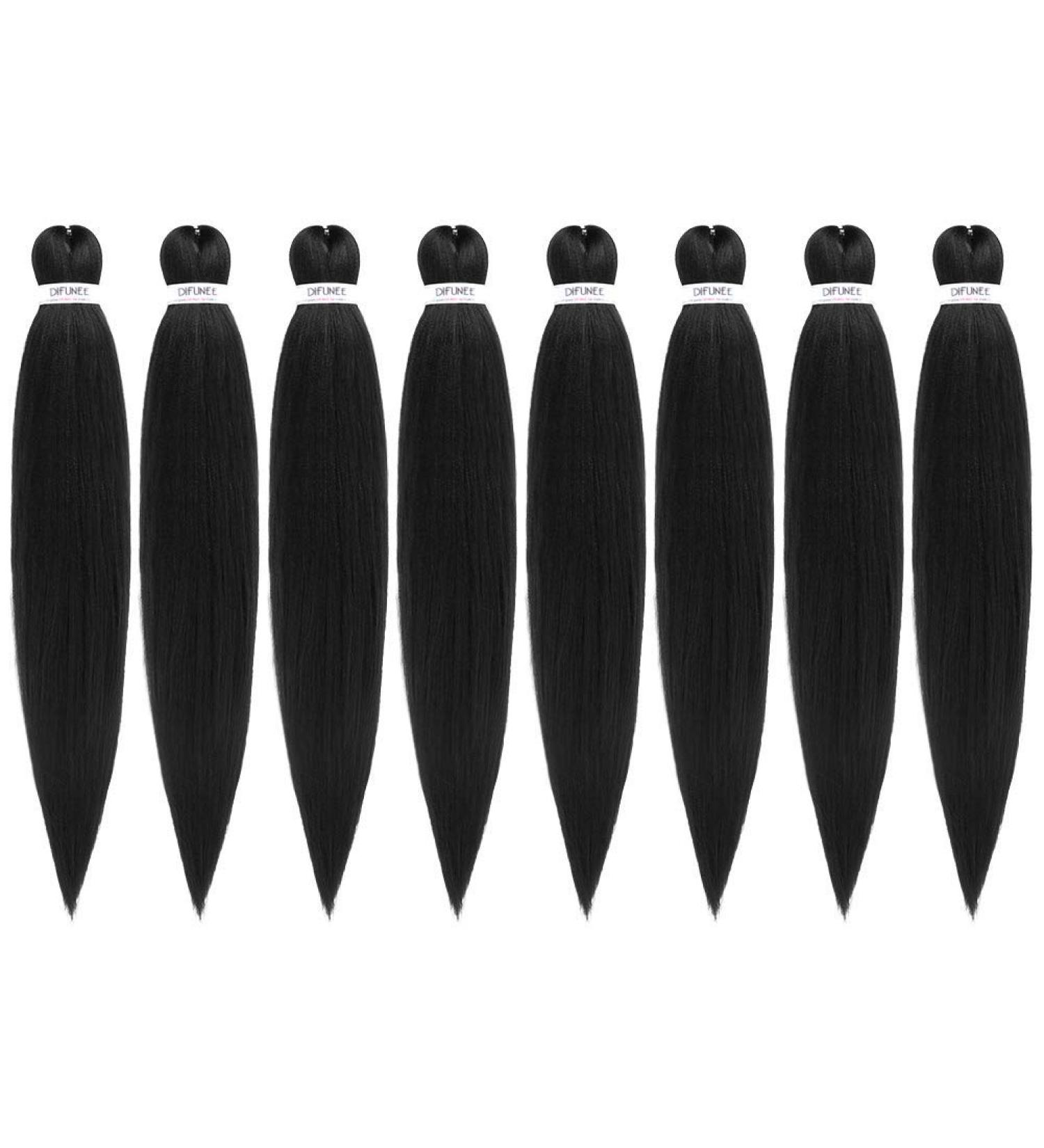 Difunee Pre-stretched Braiding Hair 24 Inch 8 Packs Black Yaki Texture Crochet Hair | Box Braids Hot Water Setting Synthetic Extensions - 1B (Pack of 8) - Buy Online on GoSupps.com