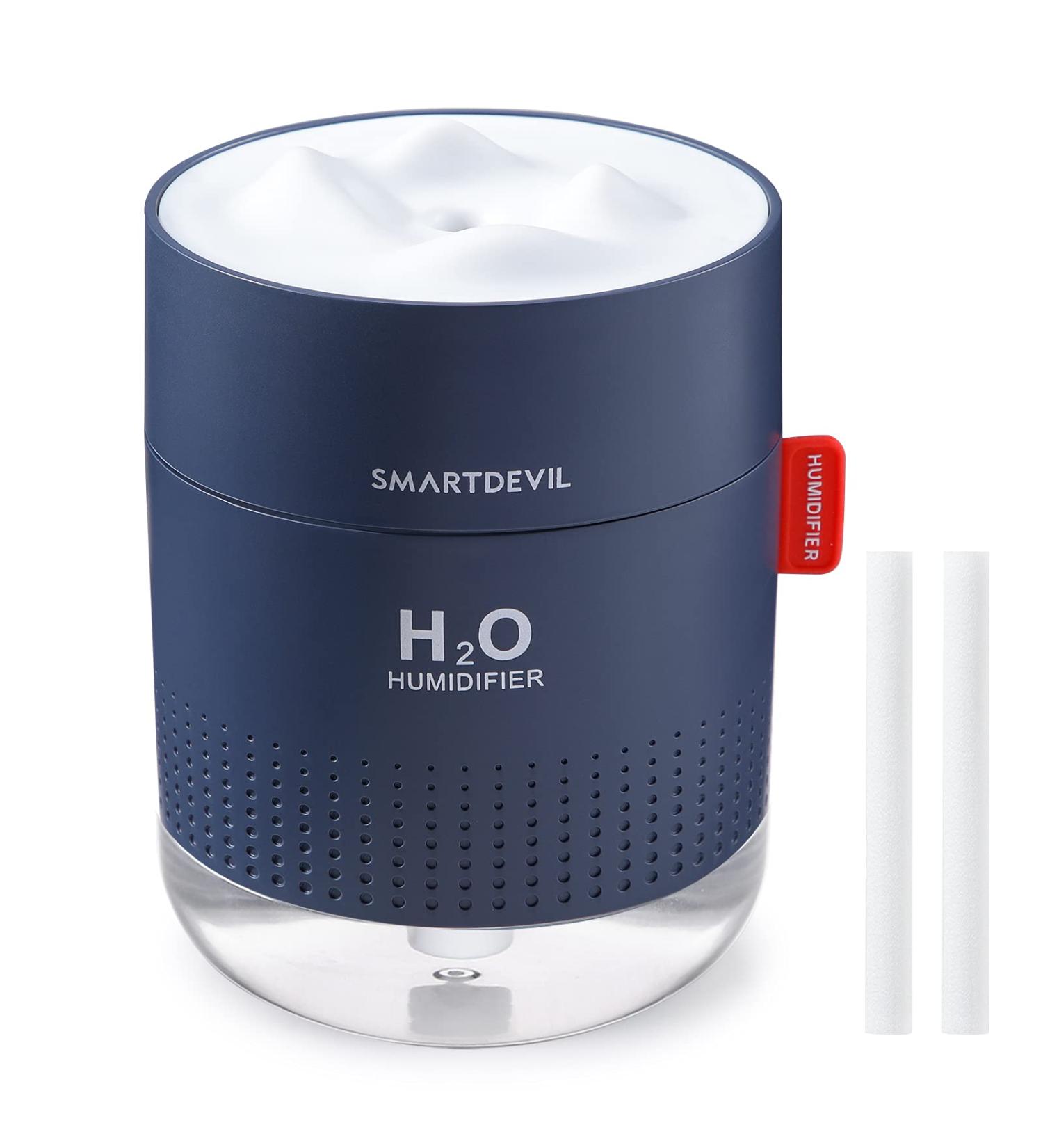 SmartDevil 500ml Cool Mist Air Humidifier with Night Light - Whisper Quiet, USB, Waterless Auto-Off - Ideal for Bedroom, Baby, Yoga, Office Plants - Blue (2 Filters) - Buy Online on GoSupps.com