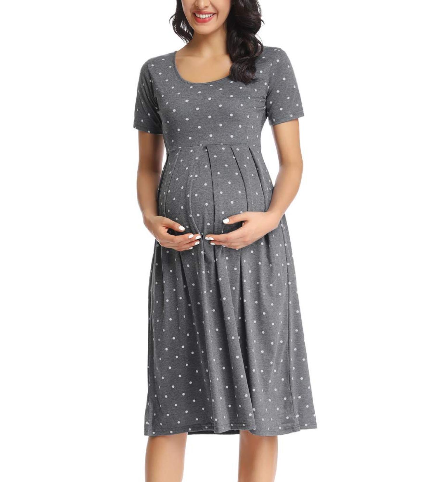 Love2Mi Short-Sleeve Maternity Dress S Floral45 | Casual A-Line Midi Pregnant Dress - Buy Online on GoSupps.com