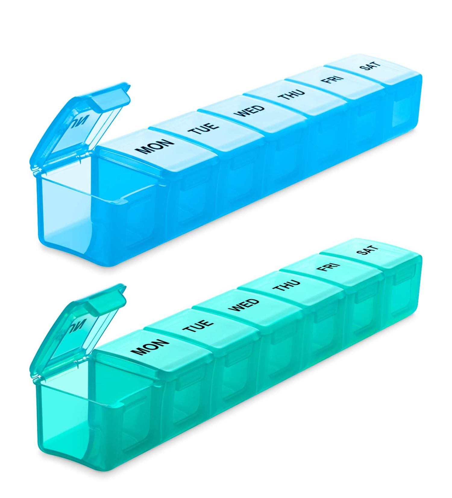 BUG HULL Extra Large Weekly Pill Organizer 2 Pack - XL 7 Day Pill Box for Vitamins, Medicine & Supplements - Travel Friendly Pill Case - Buy Online on GoSupps.com