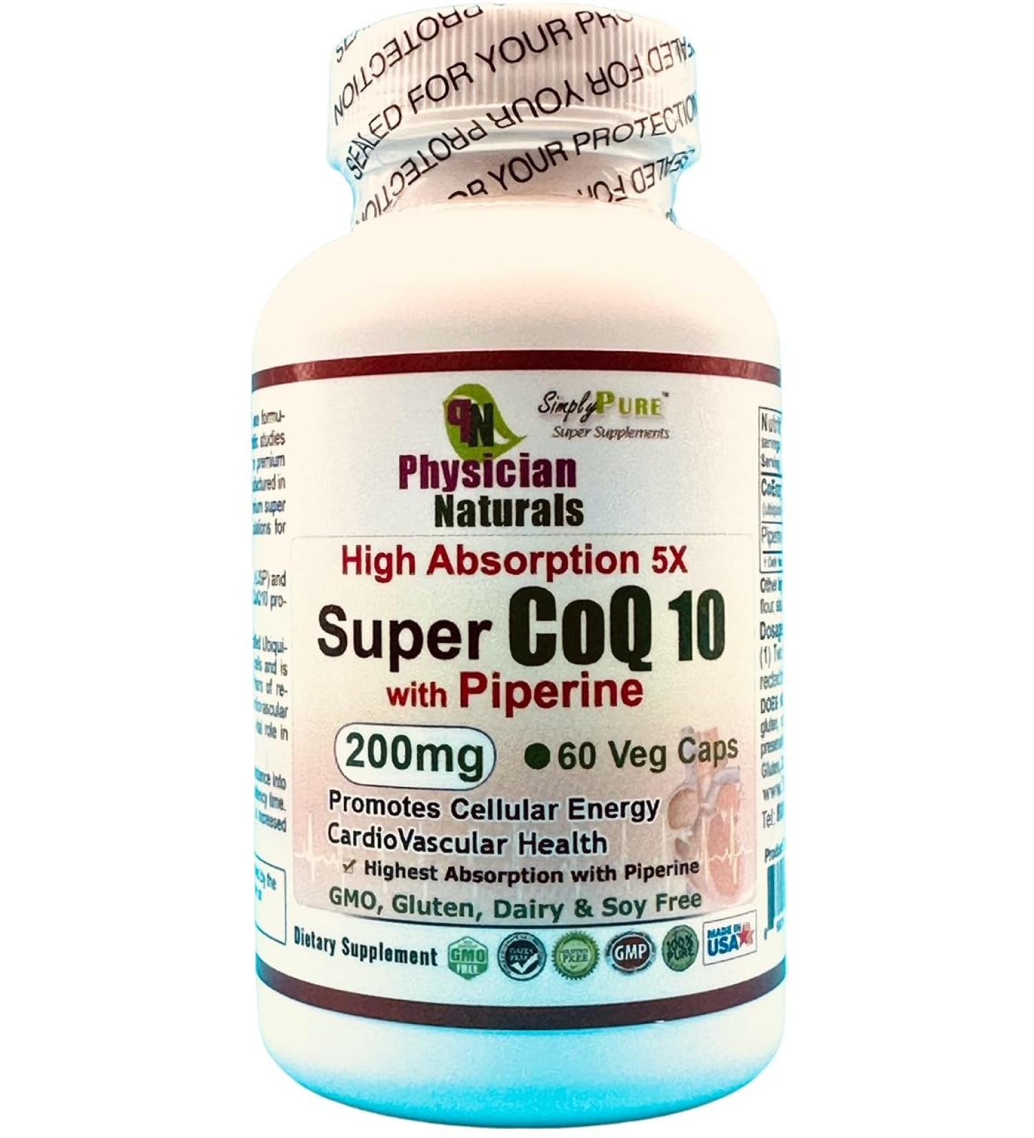 Super Coq 10 Co-Enzyme with Piperine 200 mg - 60 Veggie Caps for Heart Health & Energy Boost - 5X Absorption - International Shipping Available - Buy Online on GoSupps.com
