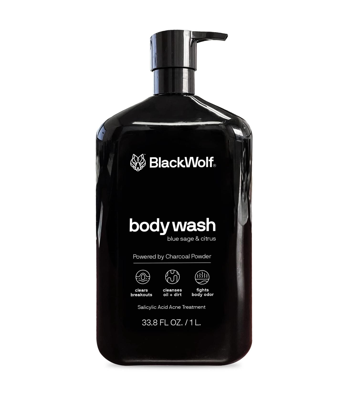 Black Wolf Charcoal Powder Body Wash for Men - 1L | Acne Control & Deep Cleanse with Salicylic Acid - Buy Online on GoSupps.com