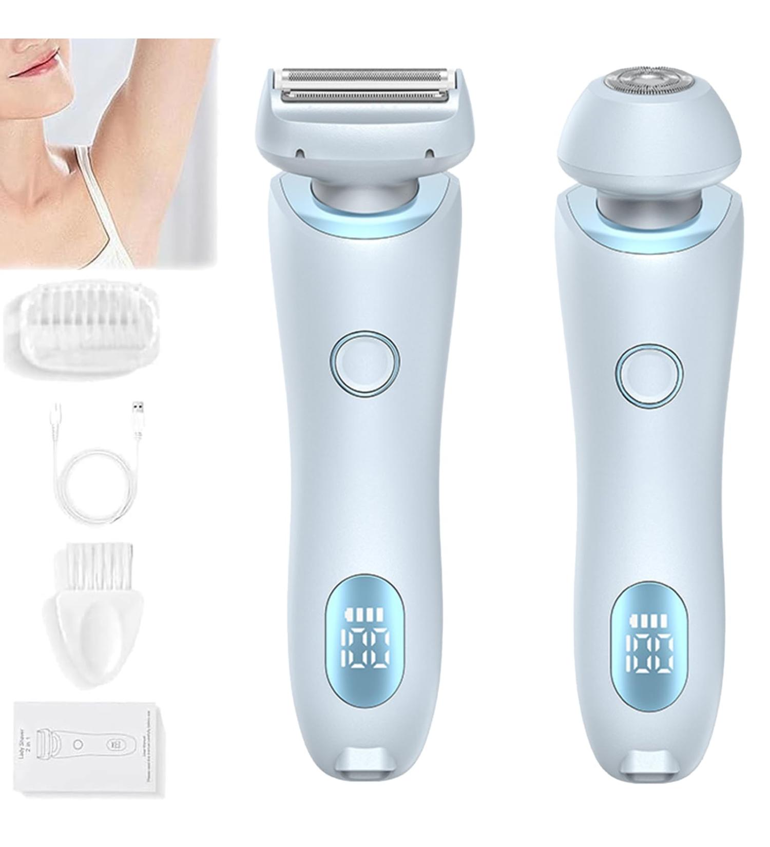 Livora Electric Shaver For Women 2 in 1 Womens Electric Waterproof Shaver For Legs Wet & Dry for Leg Arm Underarm Pubic Area (Blue) - Buy Online on GoSupps.com