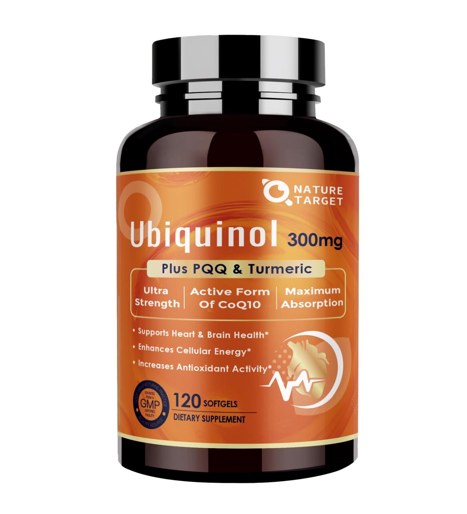 NATURE TARGET Ubiquinol CoQ10 300mg softgels with PQQ & Turmeric, High Absorption Coenzyme Q10 Supplement with ALA & Black Pepper, Antioxidant for Heart & Brain Health, Energy Production, 120 Count 120 Count (Pack of 1) - Buy Online on GoSupps.com