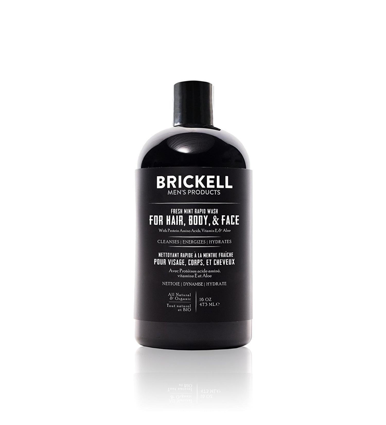 Brickell Men's Rapid Wash 3-in-1 Body Wash Gel - Natural & Organic - Fresh Mint Scent - 16oz - Buy Online on GoSupps.com