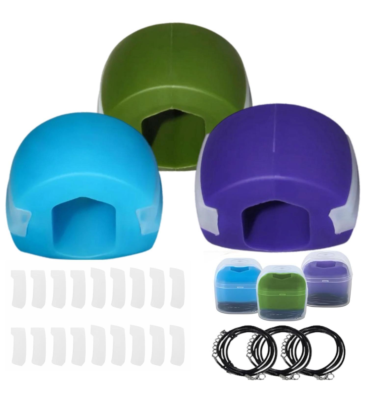 Jaw Trainer Set - 3 Levels of Resistance (30lb 40lb 50lb) Jaw Exerciser 100% Food Grade Silicone BPA Free - Includes 3 Biting Necklaces 18 Biting Strips & 3 Storage Boxes for Men & Women - Buy Online on GoSupps.com