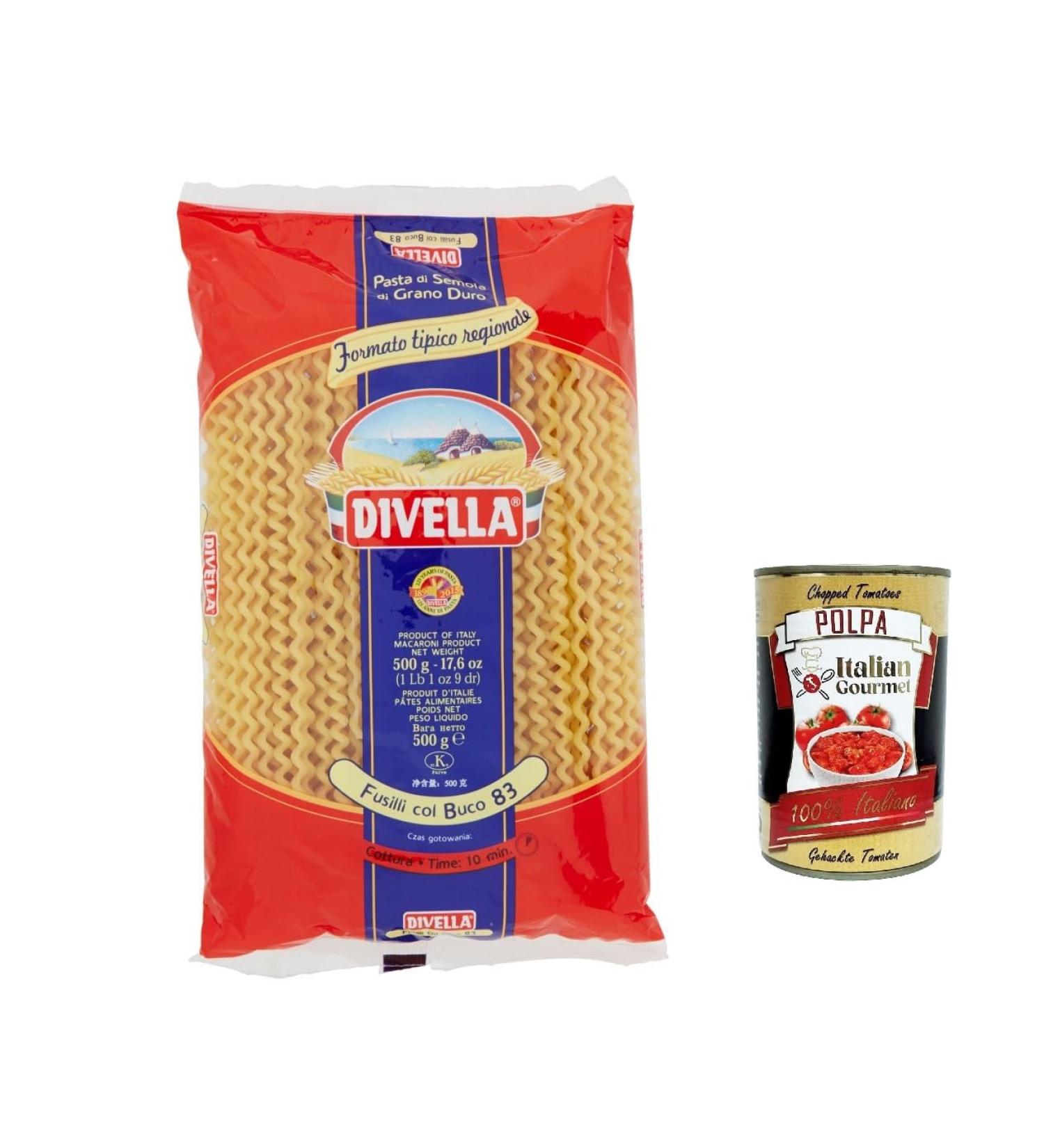  Italian Gourmet E.R. Pasta Divella Pack of 10 bags of 100% Italian pasta No. 83 Fusilli col buco noodles 500g + Italian Gourmet polpa 400g - Buy Online on GoSupps.com