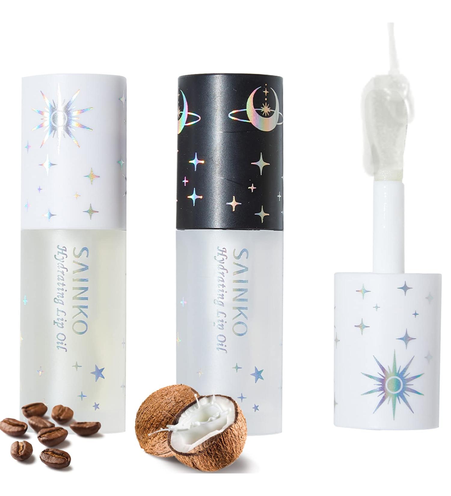 SAINKO Day & Night Lip Oil Set - Natural Coconut Lip Plumper & Coffee Lip Care Serum - Hydrating Lip Gloss Duo (3ml x 2) - Buy Online on GoSupps.com