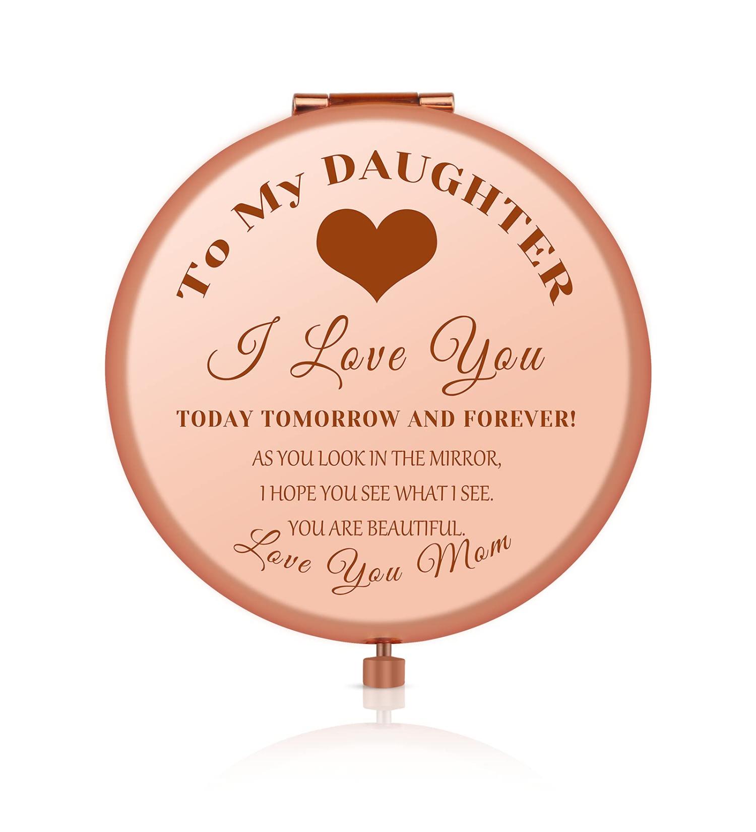 Jielahua Daughter Inspirational Rose Gold Compact Mirror | Daughter Birthday & Christmas Gift from Mom | Graduation & Wedding Present Ideas - Buy Online on GoSupps.com