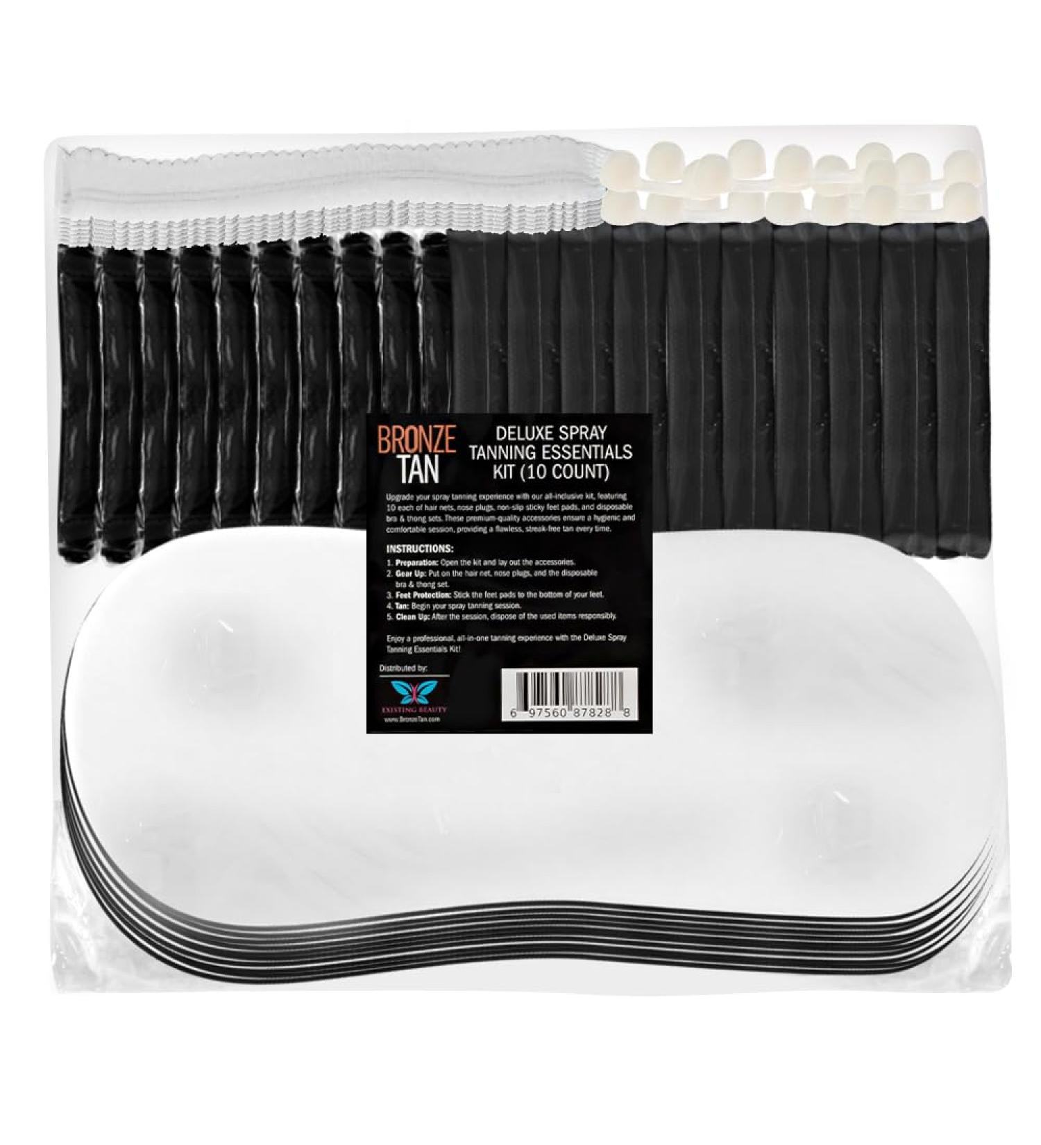 Buy Bronze Tan Spray Tanning Essentials Kit - 10 Hair Nets Nose Plugs Sticky Feet Pads & Disposable Undergarments - Premium Quality for Salons & DIY - Buy Online on GoSupps.com