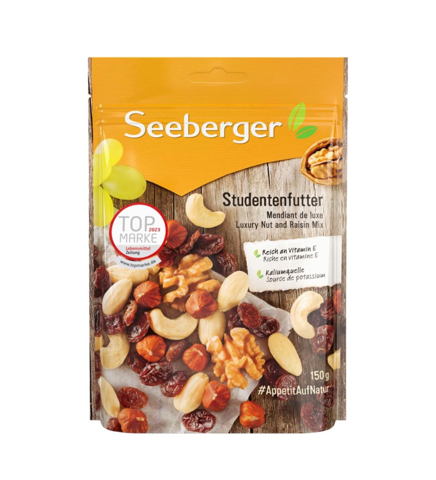 Seeberger student feed 12 Pack: Classic nut-fruit mix made of hazelnut kernels almonds walnuts & cashew nuts with raisins-rich in vitamin E vegan (12 x 150 g) 150 g (12 Pack)