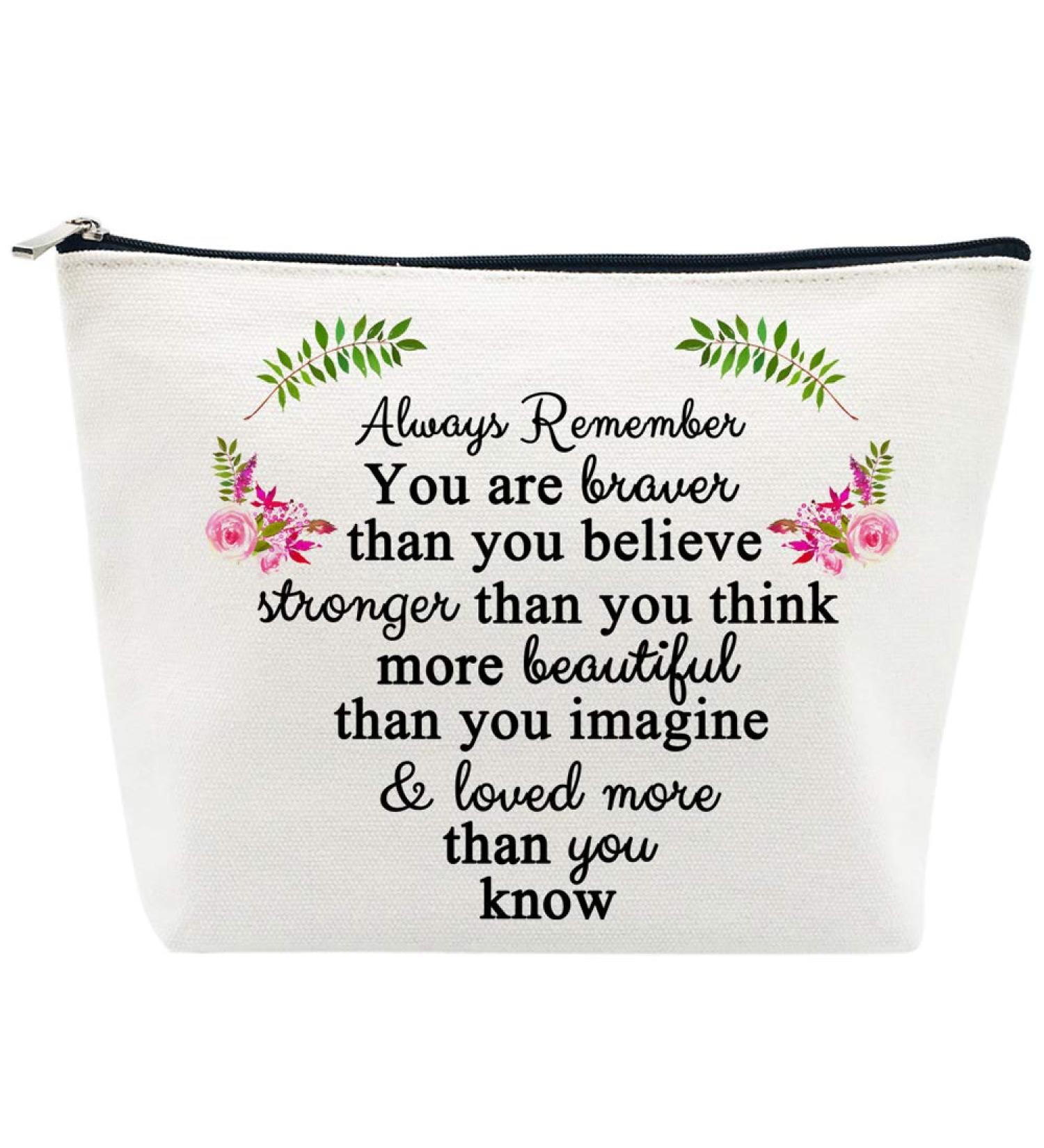 Personalized Inspirational Makeup Bag - Braver, Stronger, Beautiful and Loved Gifts for Women - Perfect for Teachers, Nurses, Coworkers - Ideal for Birthdays, Friendships, Christmas and Thank You gestures - Buy Online on GoSupps.com