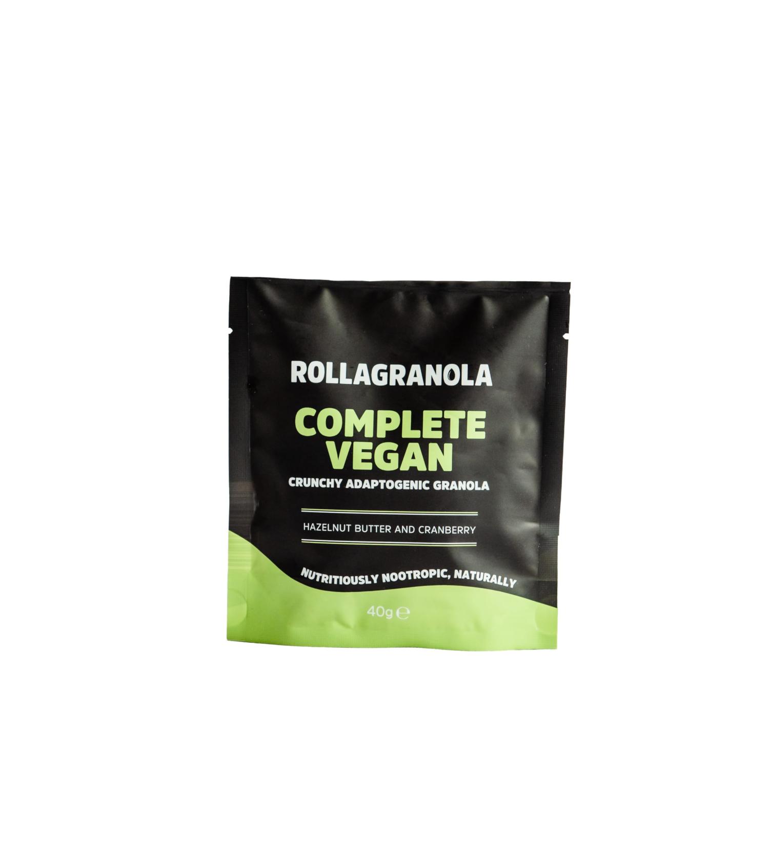 Rollagranola - Complete Vegan Hazelnut Butter & Cranberry Granola 10 x 40g Serving Gluten Free & Suitable for a Vegan Diet Crunchy Adaptogenic Granola Nutritiously Nootropic Naturally - Buy Online on GoSupps.com