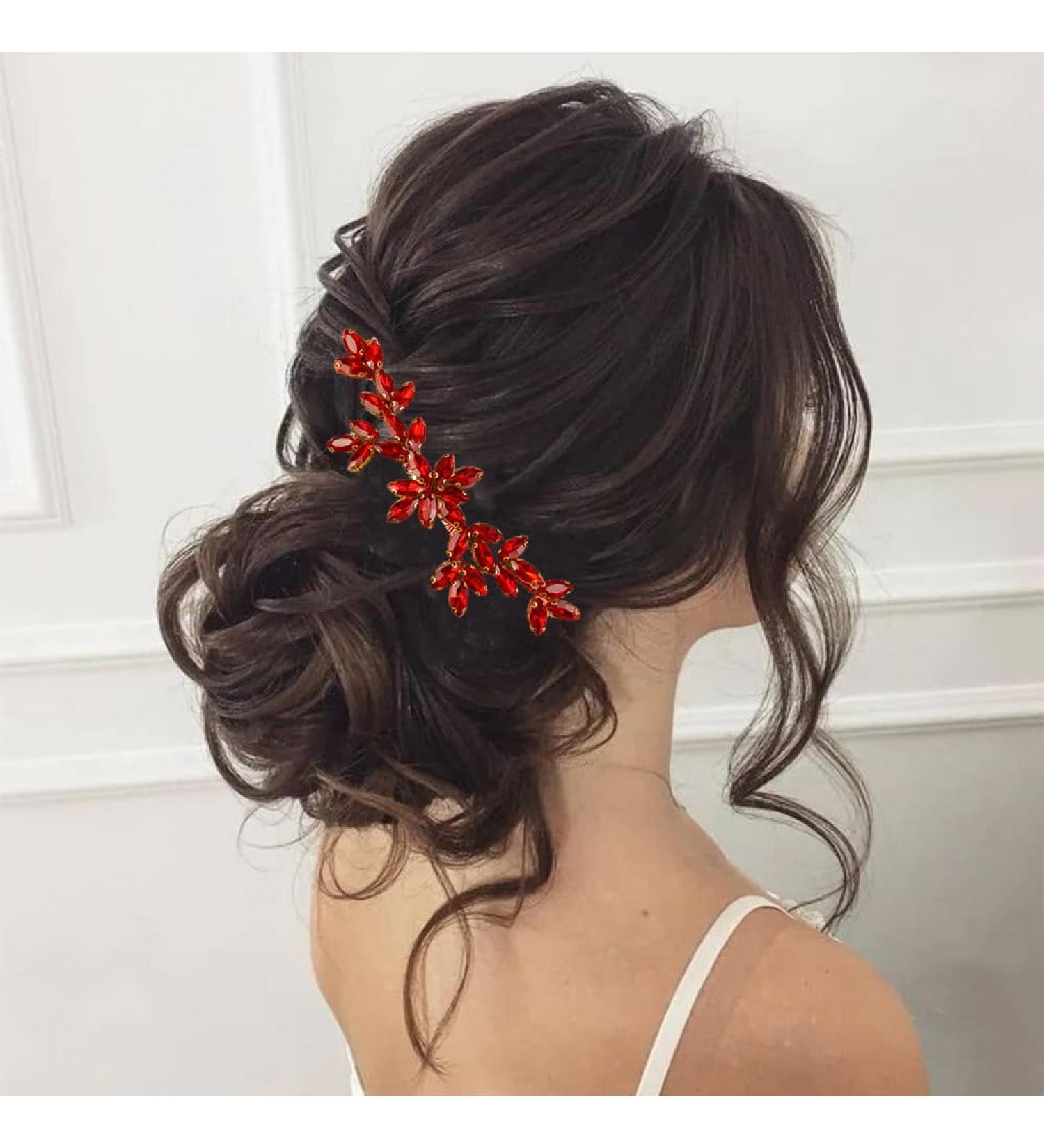 BERYUAN Women Girls Red Rhinestone Hair Comb Teardrop Rhinestone Wedding Hair Comb Gold Wedding Headband Princess Bride Headpiece for Women Girls (RED) - Buy Online on GoSupps.com