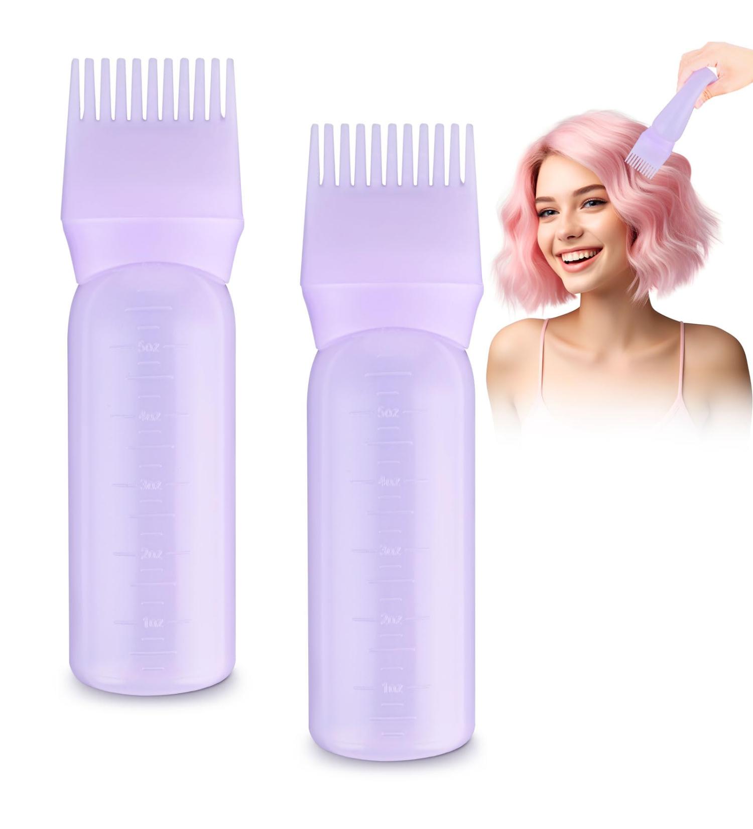2-Piece Hair Oil Applicator Bottle Set - 170ml Plastic Root Comb with Gradual Scale for Hair Care - Violet Purple - Buy Online on GoSupps.com