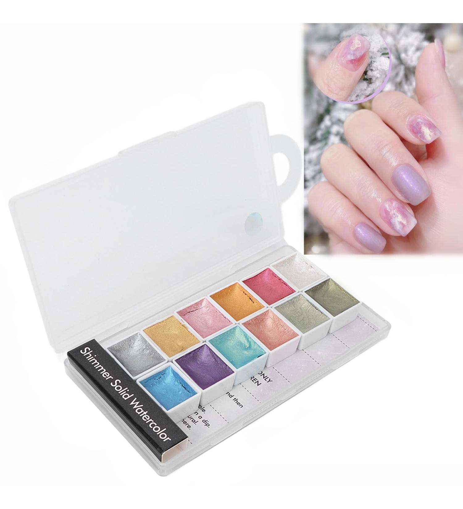 12 Colors Nail Watercolor Pigment Kit - Durable & Sparkling Nail Art Accessories for Beginners & Professionals | DIY Nail Studio - Buy Online on GoSupps.com