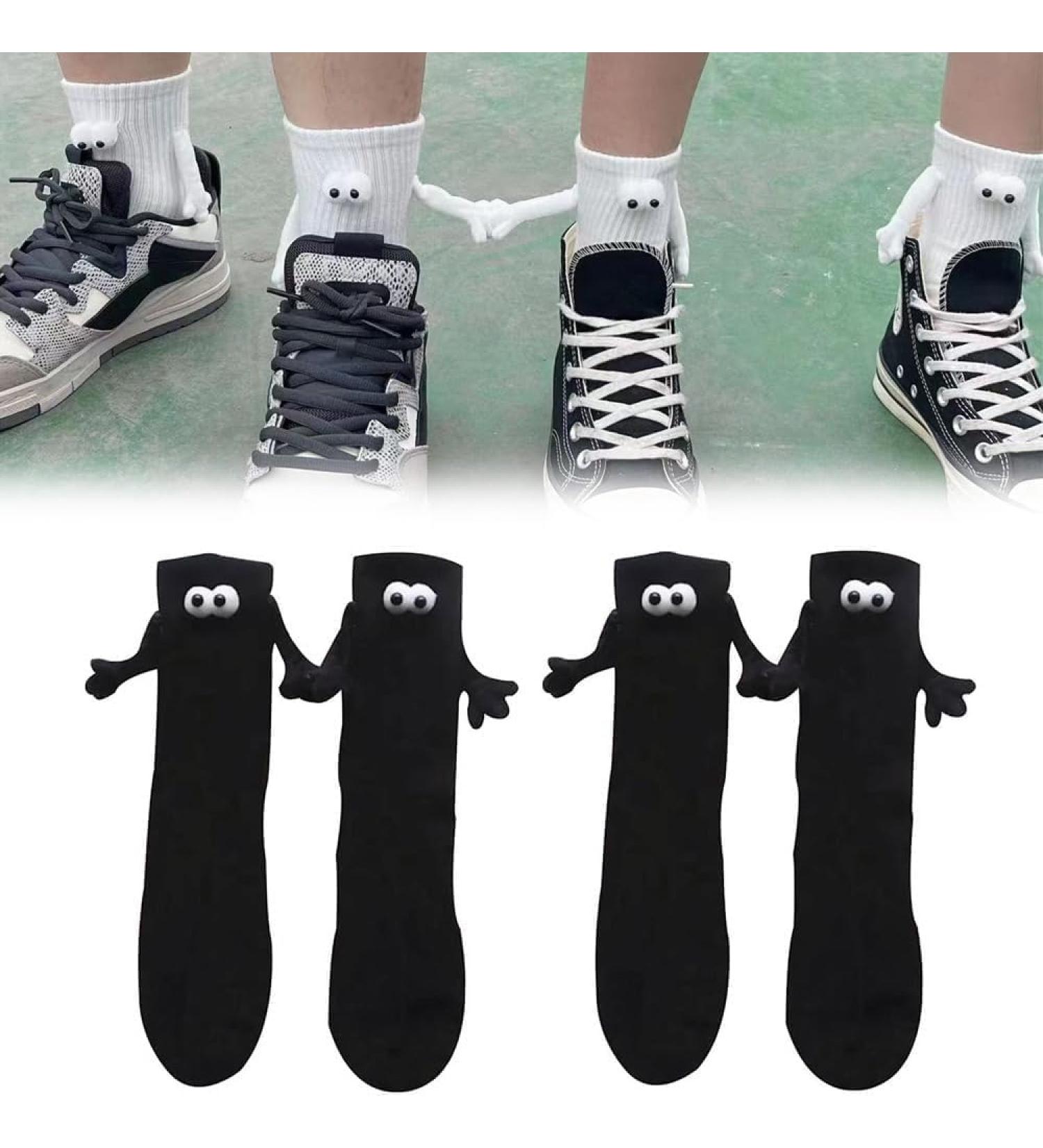 Fun Magnetic Couple Socks - Unisex 3D Doll Hand in Hand Design - Black (2 pairs) - Buy Online on GoSupps.com