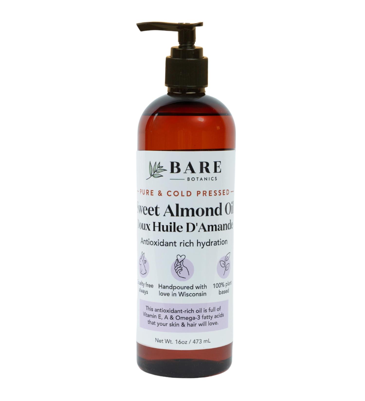 Bare Botanics 100% Pure Sweet Almond Body Oil 16 oz - Cold Pressed & Natural for All Over Moisturization - Multipurpose Carrier Oil for DIY - Hydrate Dry Skin Hair & Body - Vegan Cruelty Free Beauty Sweet Almond 16 Fl Oz  - Buy Online on GoSupps.com