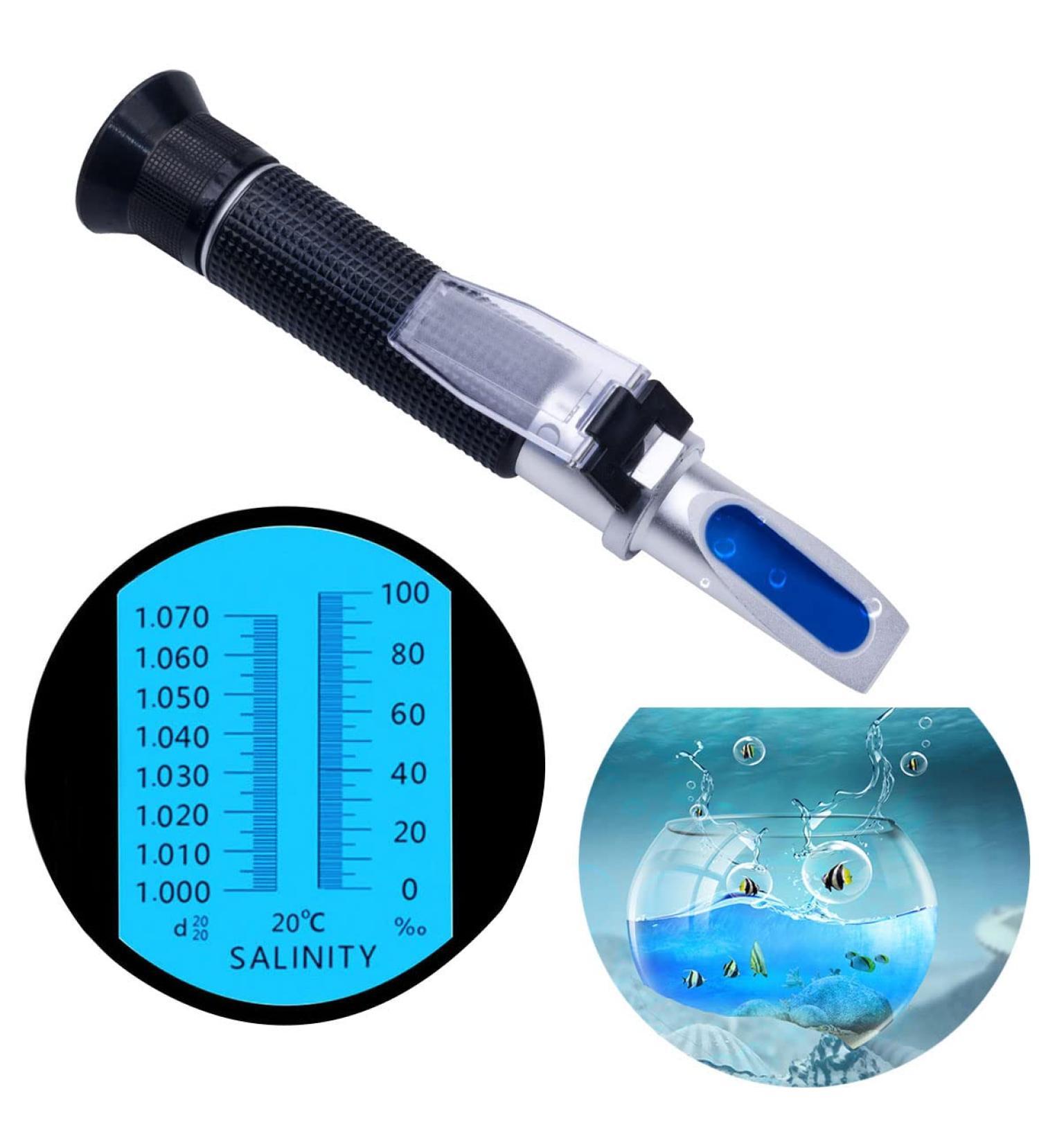 Salinity Refractometer for Aquarium & Marine Monitoring - Dual Scale Tester for Saltwater Testing - 0-100 PPT & 1.000-1.070 Specific Gravity - Hydrometer with ATC - Buy Online on GoSupps.com