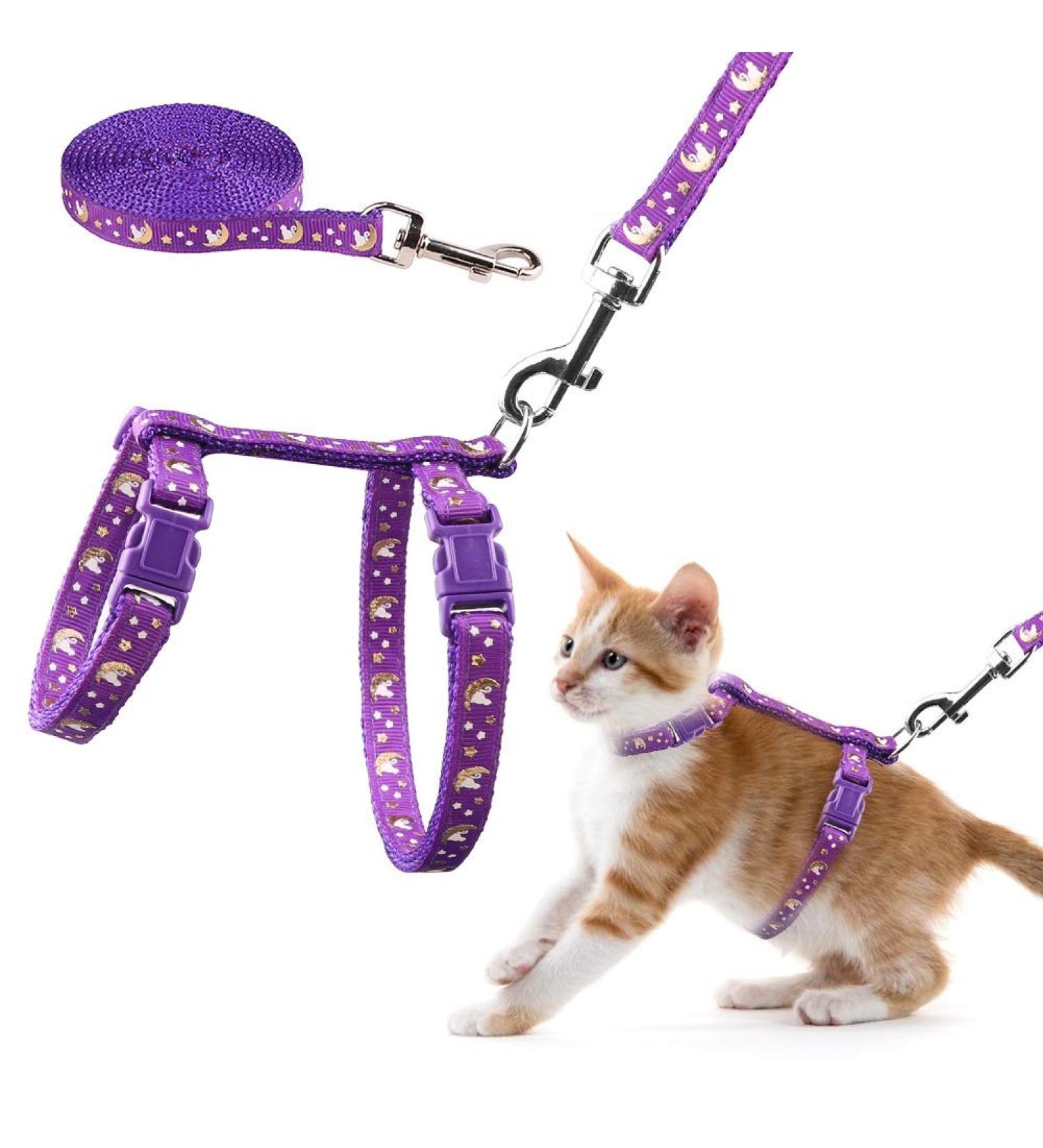 Basuppit Cat Harness and Leash Set - Adjustable, Escape Proof Nylon - Glow in The Dark Purple Design - Buy Online on GoSupps.com