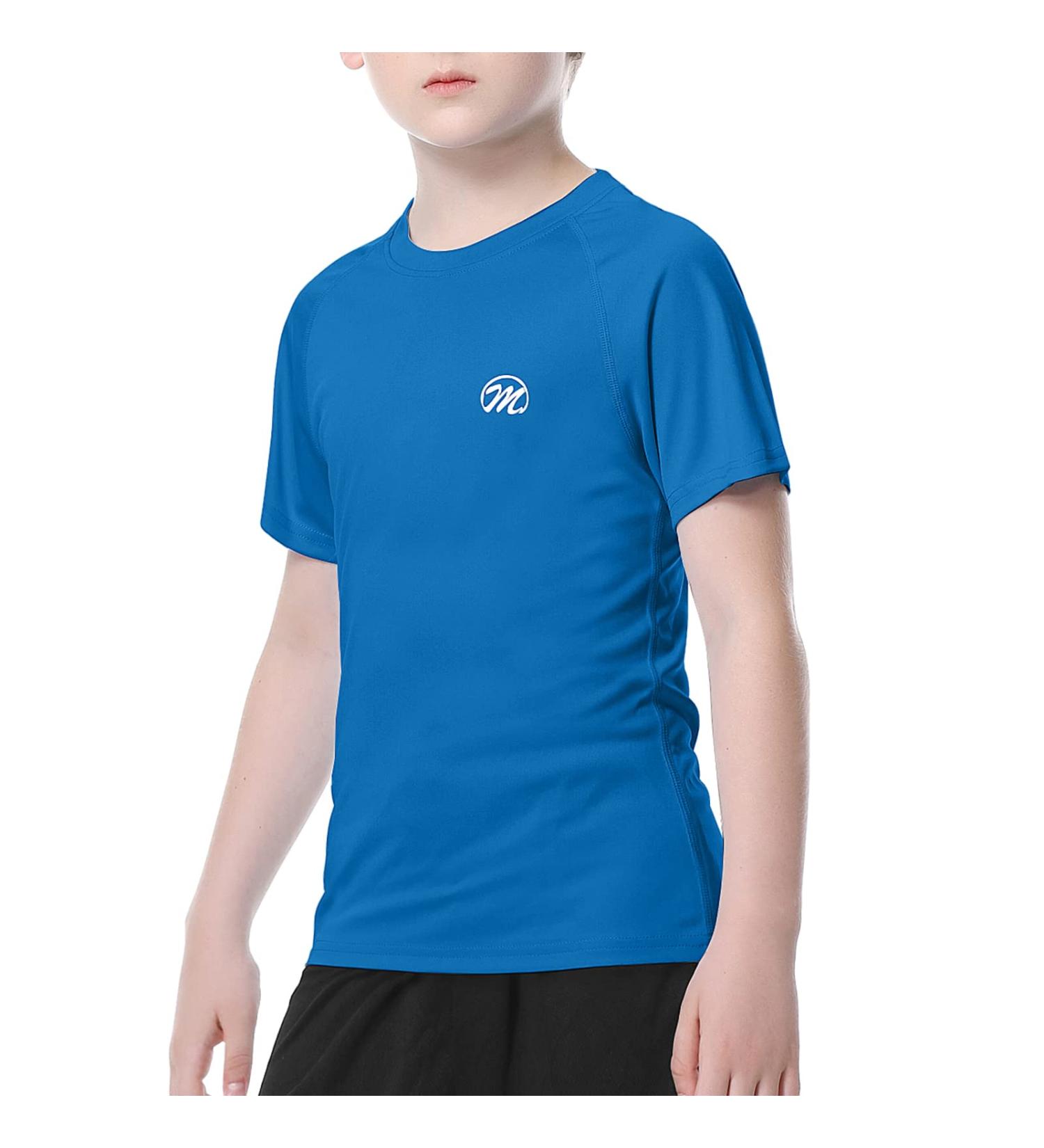 MEETWEE Boys Rash Guard - Short Sleeve Kids Swim Shirt UV Protection UPF 50+ Quick-Drying for Ages 8 - Dark Blue - Buy Online on GoSupps.com