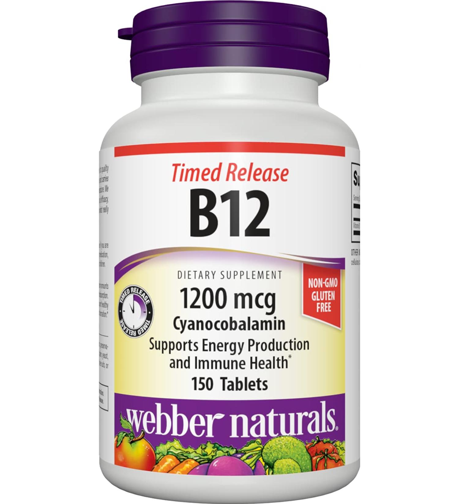 Webber Naturals Vitamin B12 1200 mcg 150 Tablets - Energy Support, Metabolism, Gluten-Free, Non-GMO, Vegan - Buy Online on GoSupps.com