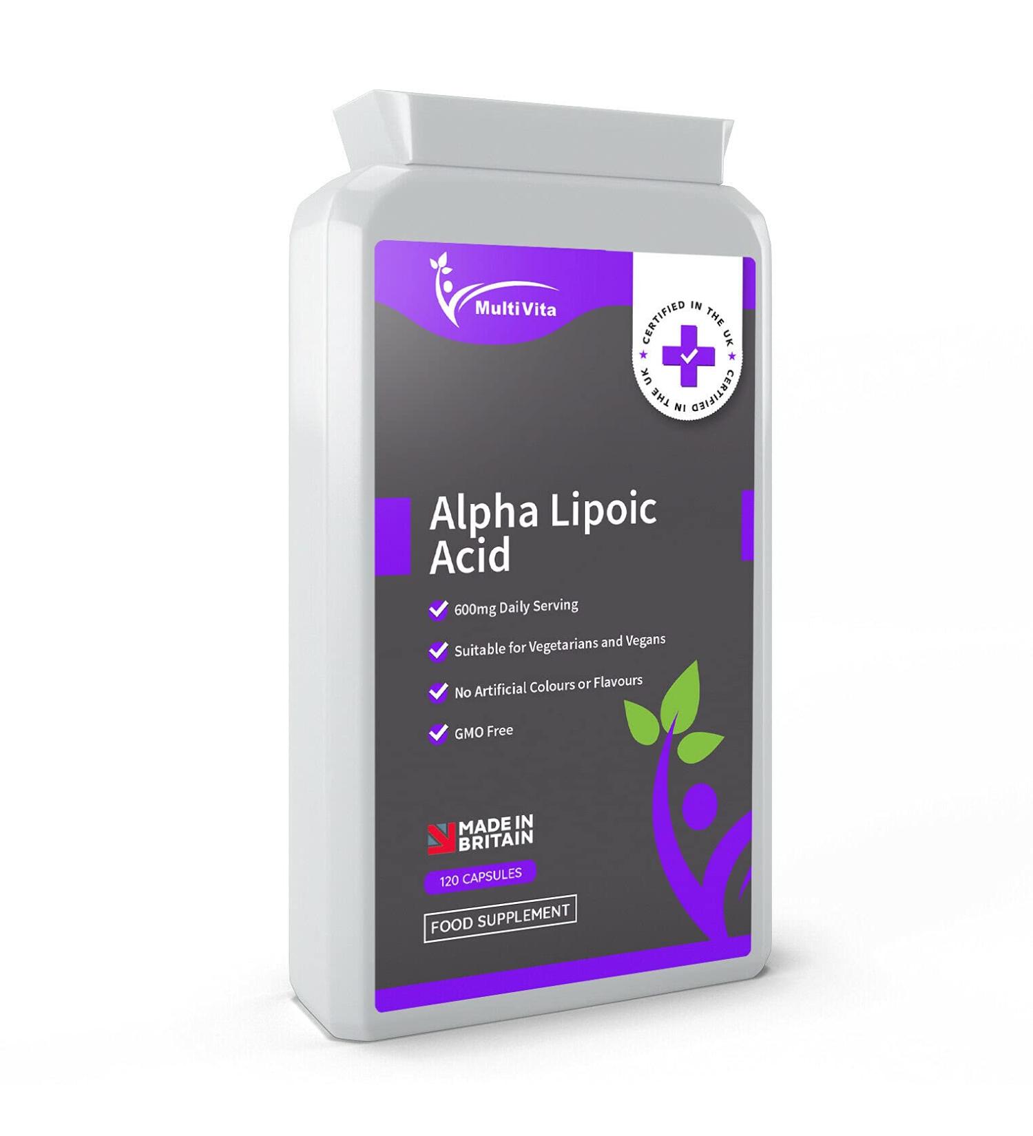 Alpha Lipoic Acid ALA 600mg 120 Capsules | Antioxidant Supplement | Non GMO | UK Manufactured to GMP Standards - Buy Online on GoSupps.com