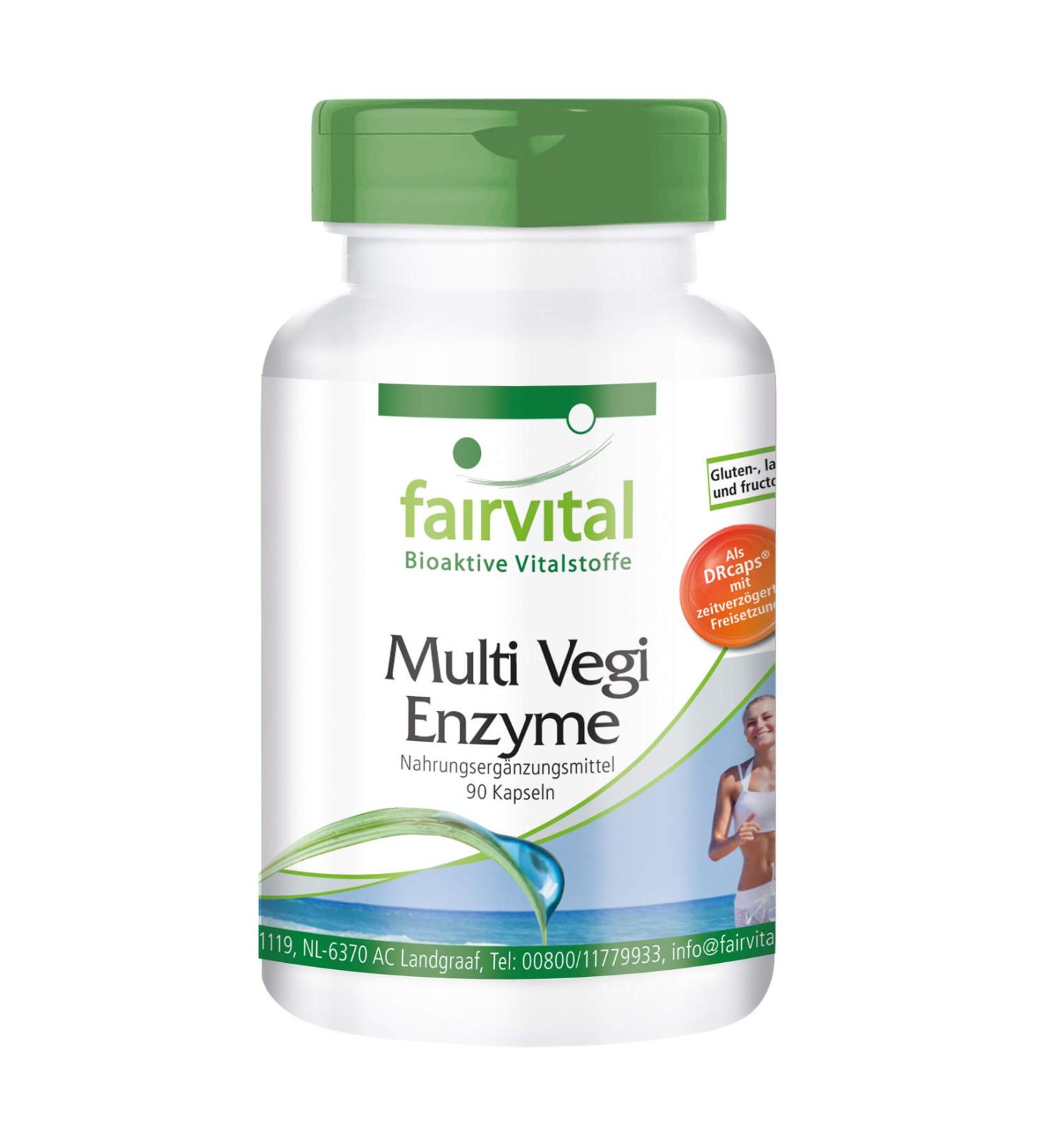 Fairvital Multi Vegi Enzymes - 100% Vegetable Enzyme Complex with Bromelain Papain Amylase Lipase Protease Rutin - 90 DRCAPS for Delayed Release | Shop Internationally - Buy Online on GoSupps.com