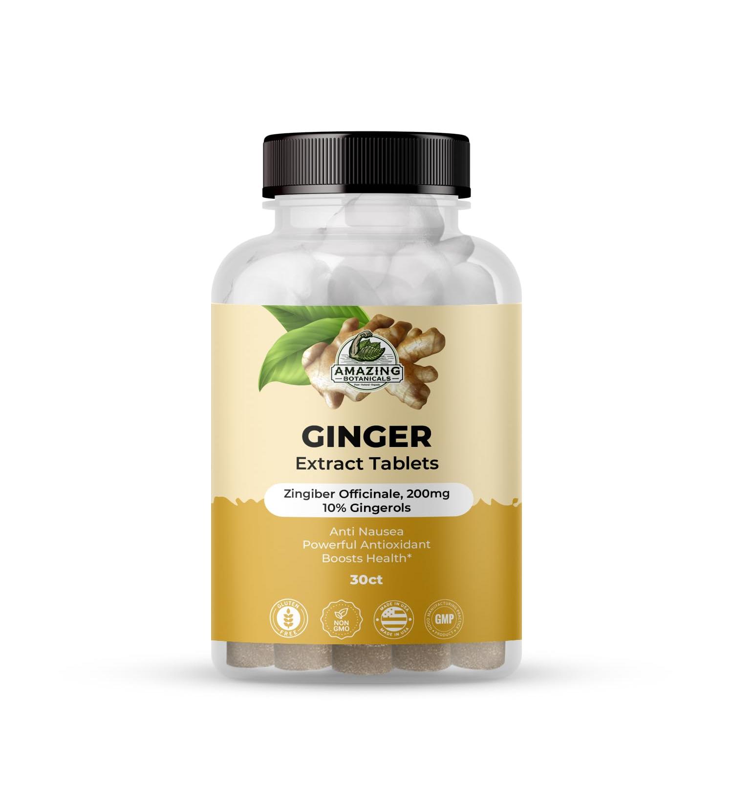Amazing Botanicals Ginger Root Extract Tablets 200 mg - 10% Gingerols, 20 mg per Tablet, 30 Tablets - Buy Online on GoSupps.com