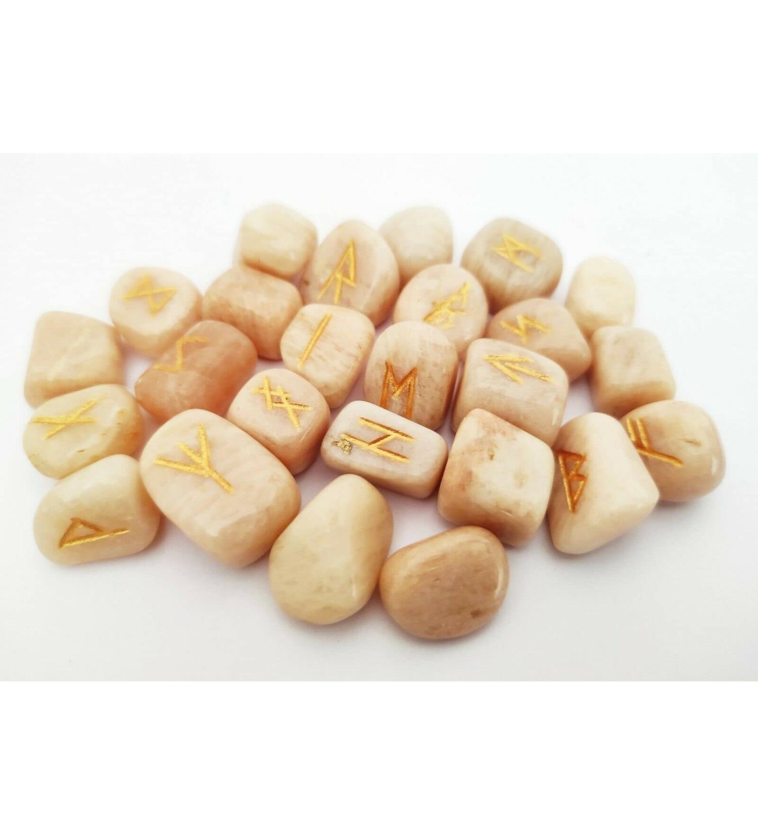 Sharvgun Peach Moonstone Rune Set 25 pi ces avec tableau en bois MDF runique grav lettrage symbolique pa en velours noir/rouge pochette incluse bo te cadeau - Buy Online on GoSupps.com