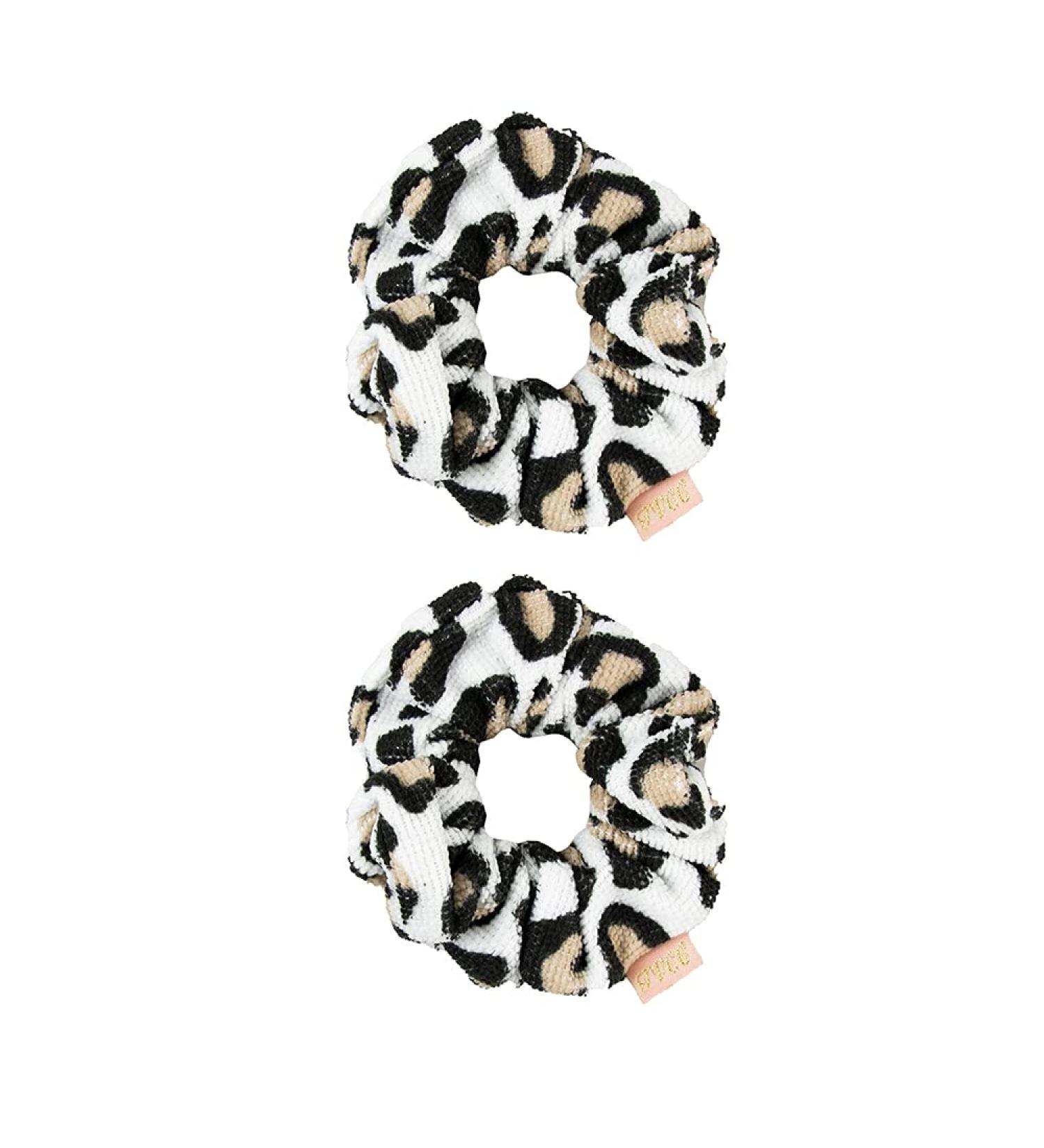 The Vintage Cosmetic Company Hair Scrunchies Lightweight Soft Microfibre Absorbs Moisture from Wet Hair Scrunchie Set for Women and Girls Leopard Print Design 2 Set