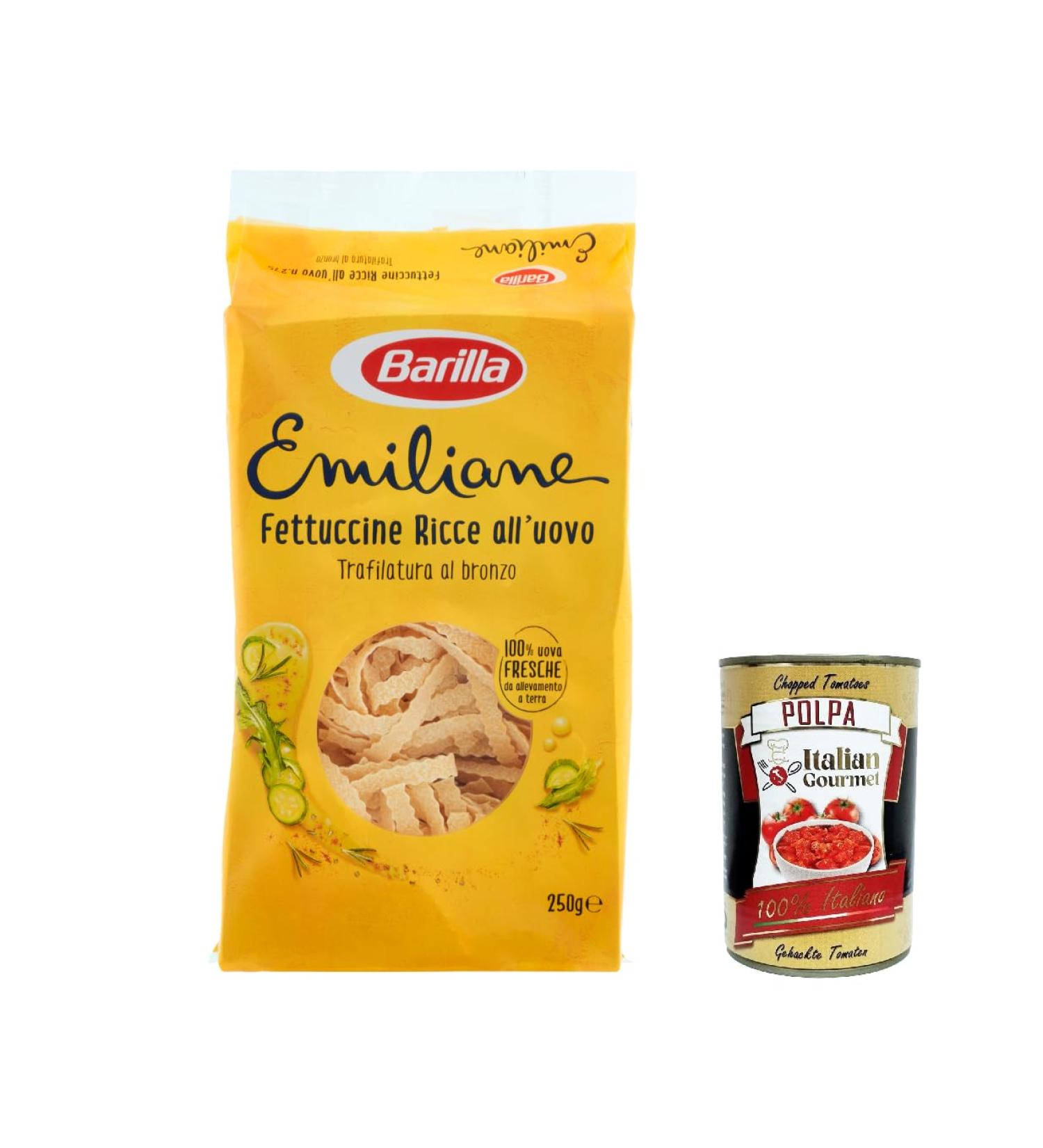  Italian Gourmet E.R. Barilla Pasta all' Uovo Le Emiliane Fettuccine Ricce egg pasta egg pasta 250 g + gourmet Italian pulp 400 g - Buy Online on GoSupps.com