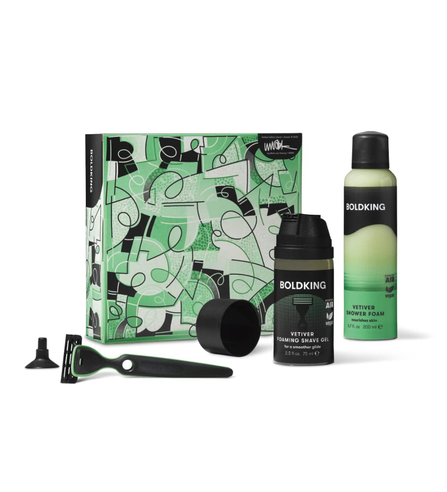Boldking Shower & Shave set for Men - Vetiver - Men's Shower Gel - Razor blade included