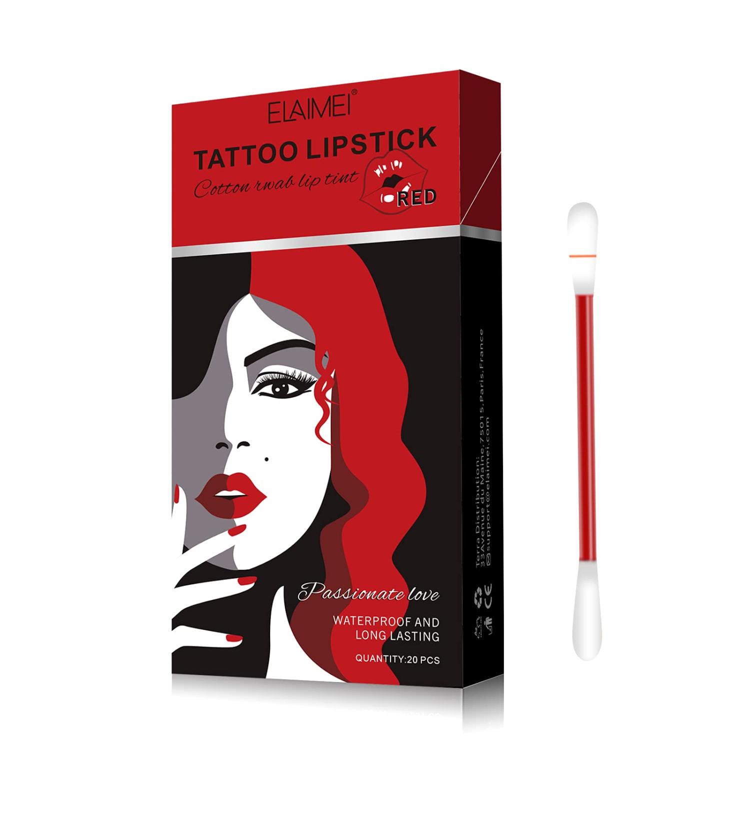 MOMEI Tattoo Lipstick Cotton Swab 20pcs - Long Lasting Waterproof Lip Gloss in Red - Buy Online on GoSupps.com