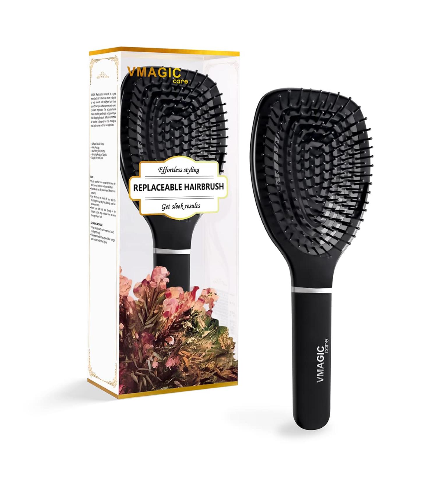 Paddle Hair Brush for Natural Curly & Straight Hair, Detangling Detangler for Adults & Kids - Black - Buy Online on GoSupps.com