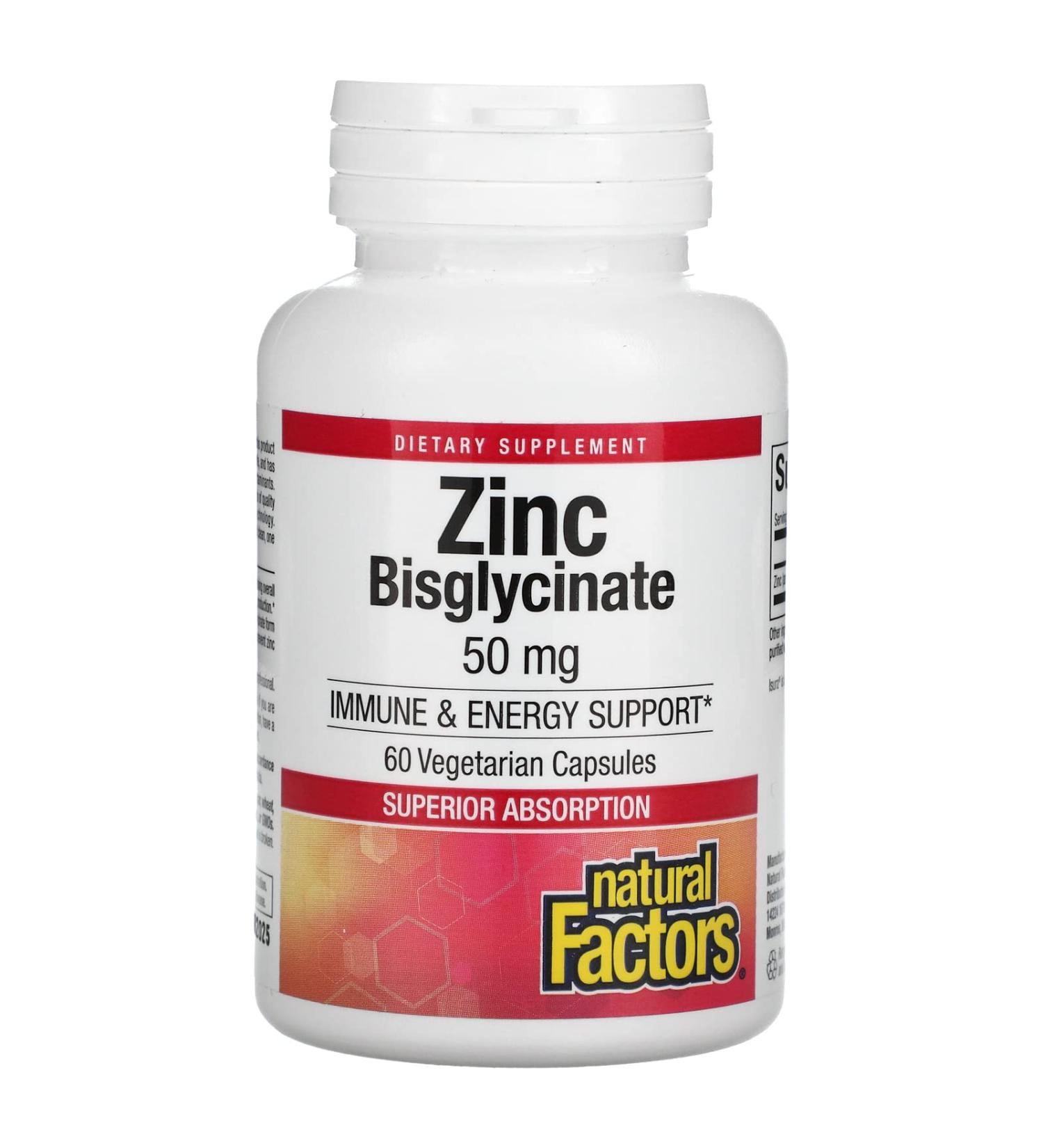 Zinc Bisglycinate 50 mg 60 Vegetarian Capsules Natural Factors