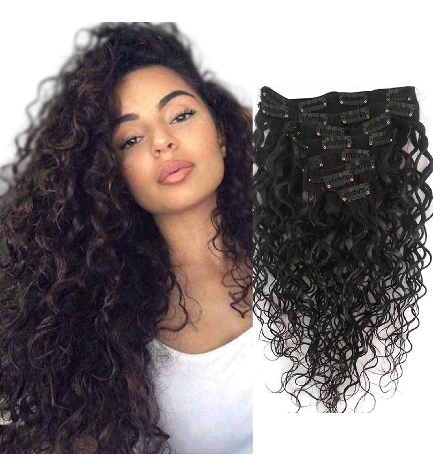 Doren Deep Curly Clip In Human Hair Extensions 24 Inch - Brazilian Remy 120g Wavy Curly Hair for Women - Natural Color, 8Pcs 20 Clips - Buy Online on GoSupps.com