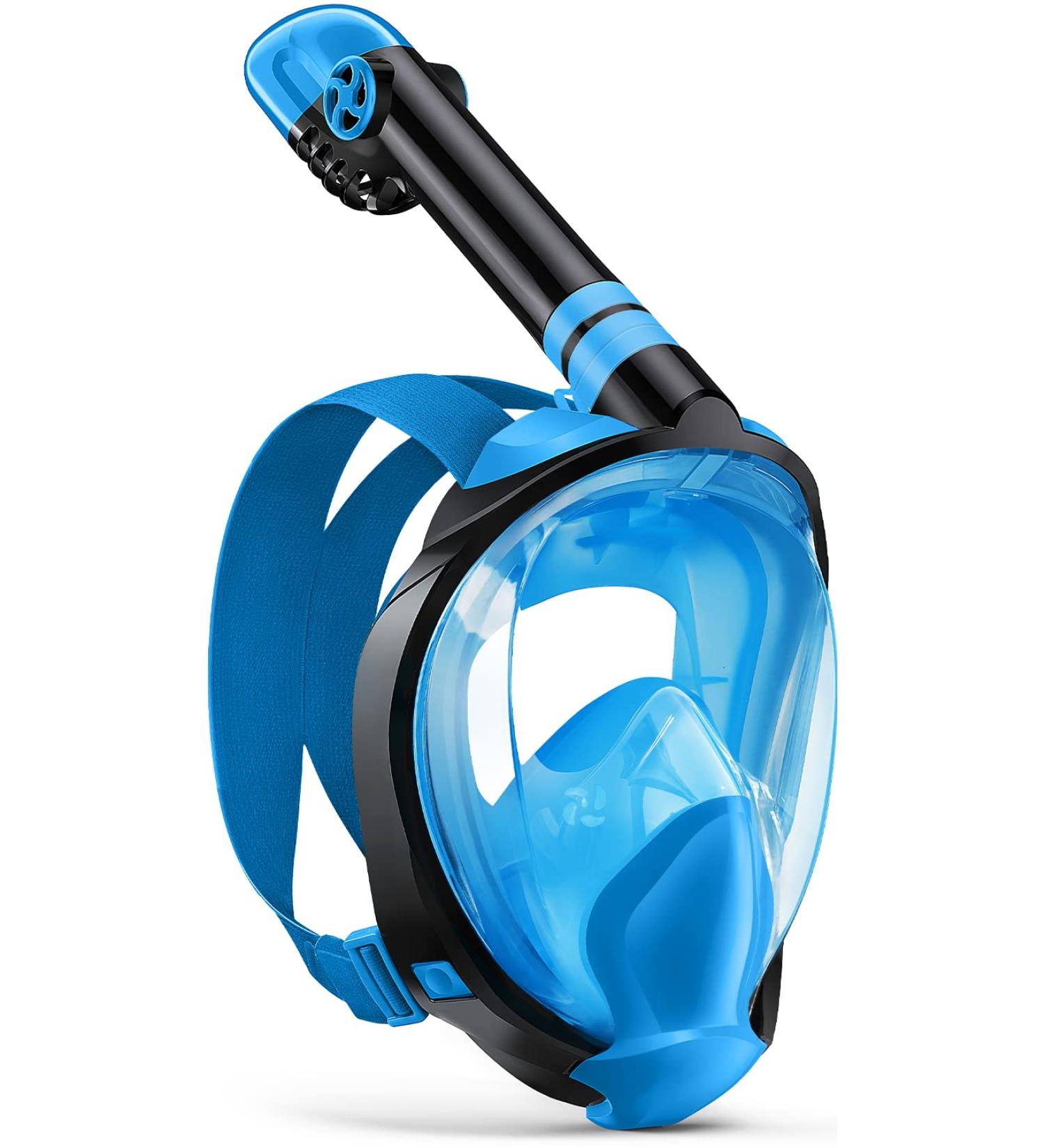 Full Face Snorkel Mask for Adults - Anti-Fog Diving Gear with Safety Breathing System and 180 Panoramic View - Blue S/M - Buy Online on GoSupps.com
